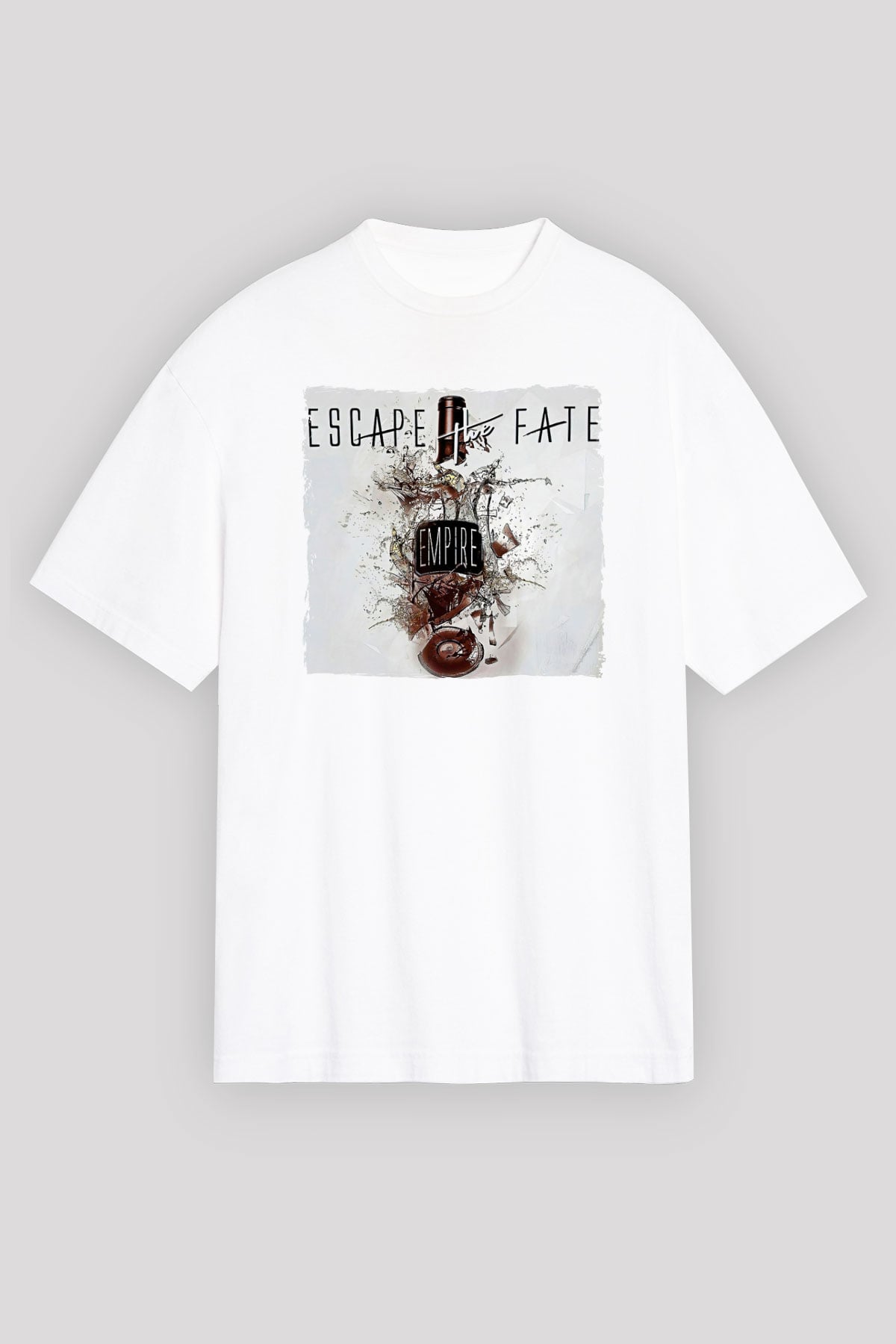 Escape the fate Baskılı Beyaz Unisex Oversize Tişört - Tshirt