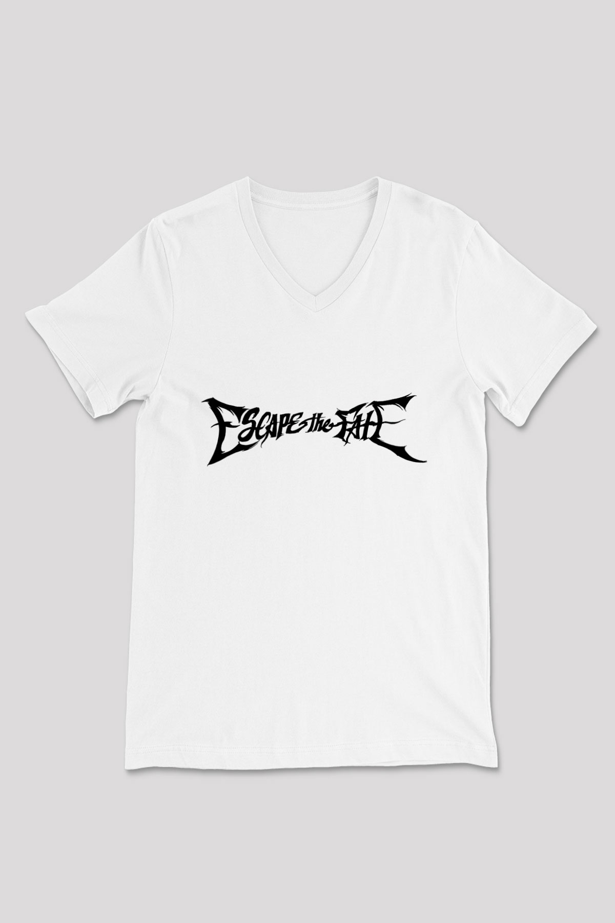 Escape the fate Baskılı Beyaz Unisex V Yaka Tişört - Tshirt