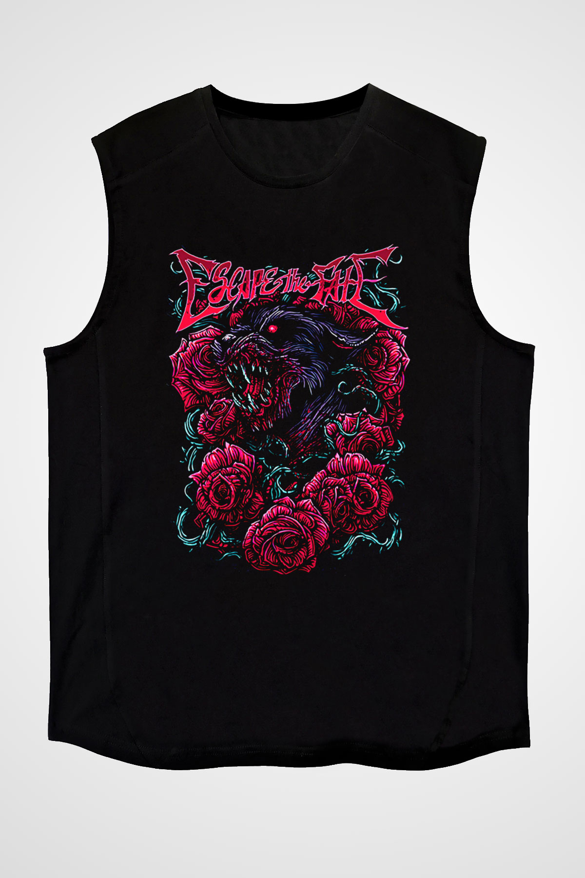 Escape the fate Baskılı Unisex Siyah Kolsuz Tişört - Tshirt