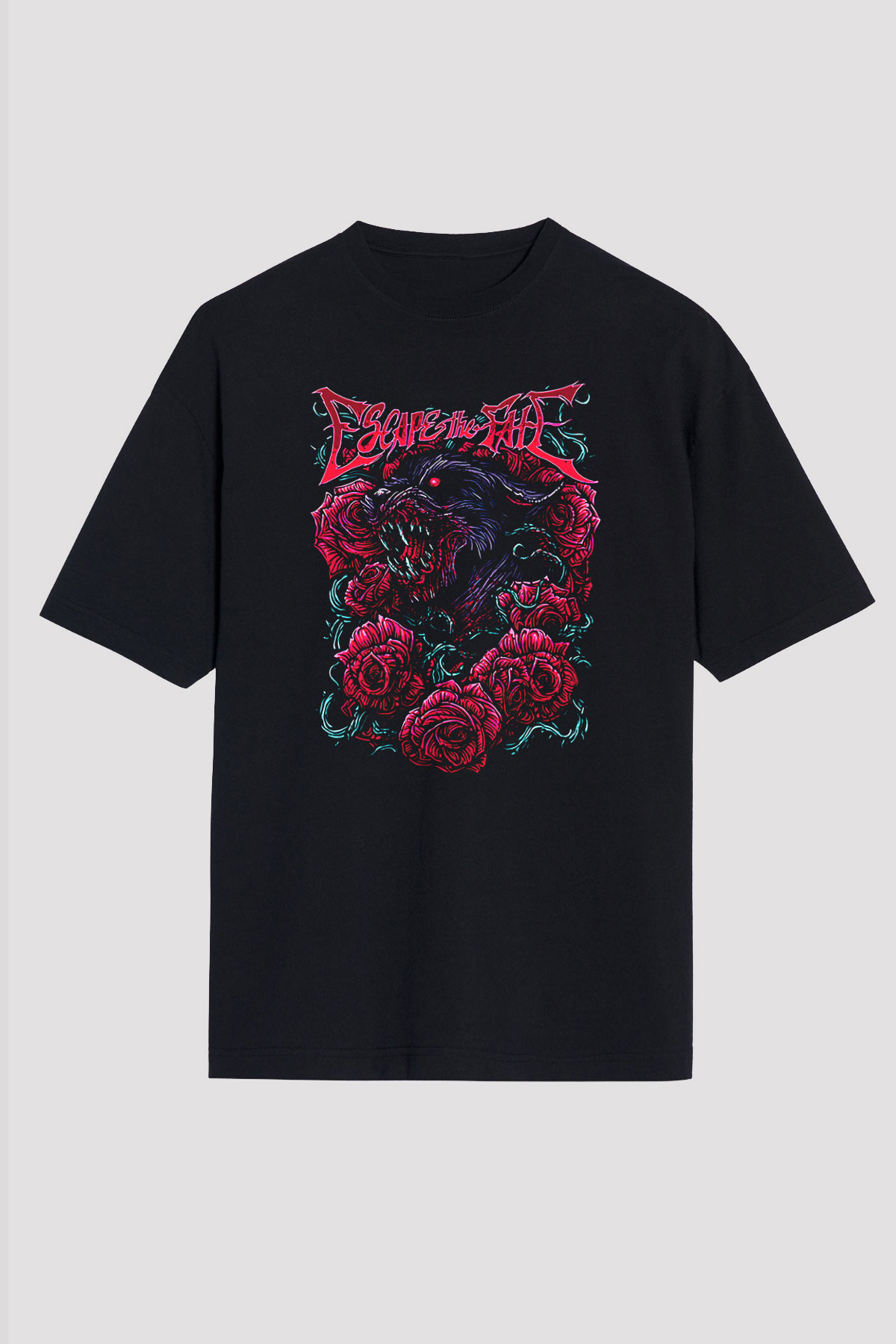 Escape the fate Baskılı Unisex Siyah Oversize Tişört - Tshirt
