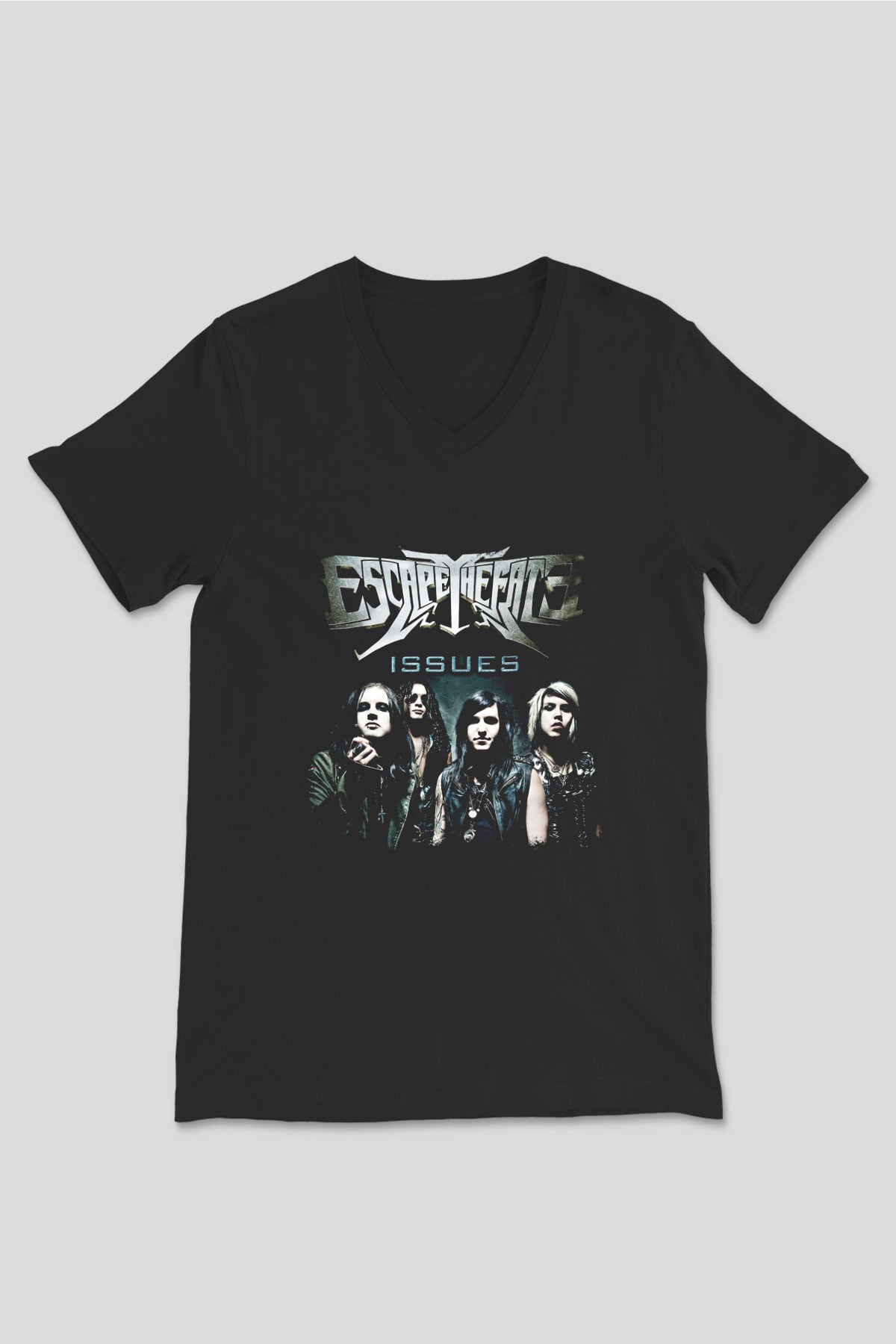 Escape The Fate Baskılı Unisex Siyah V Yaka Tişört