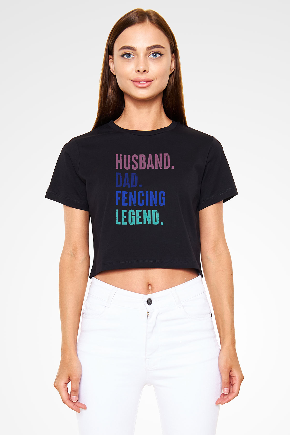 Eskrim - Fencing Baskılı Crop Top Siyah Kadın Tişört - Tshirt