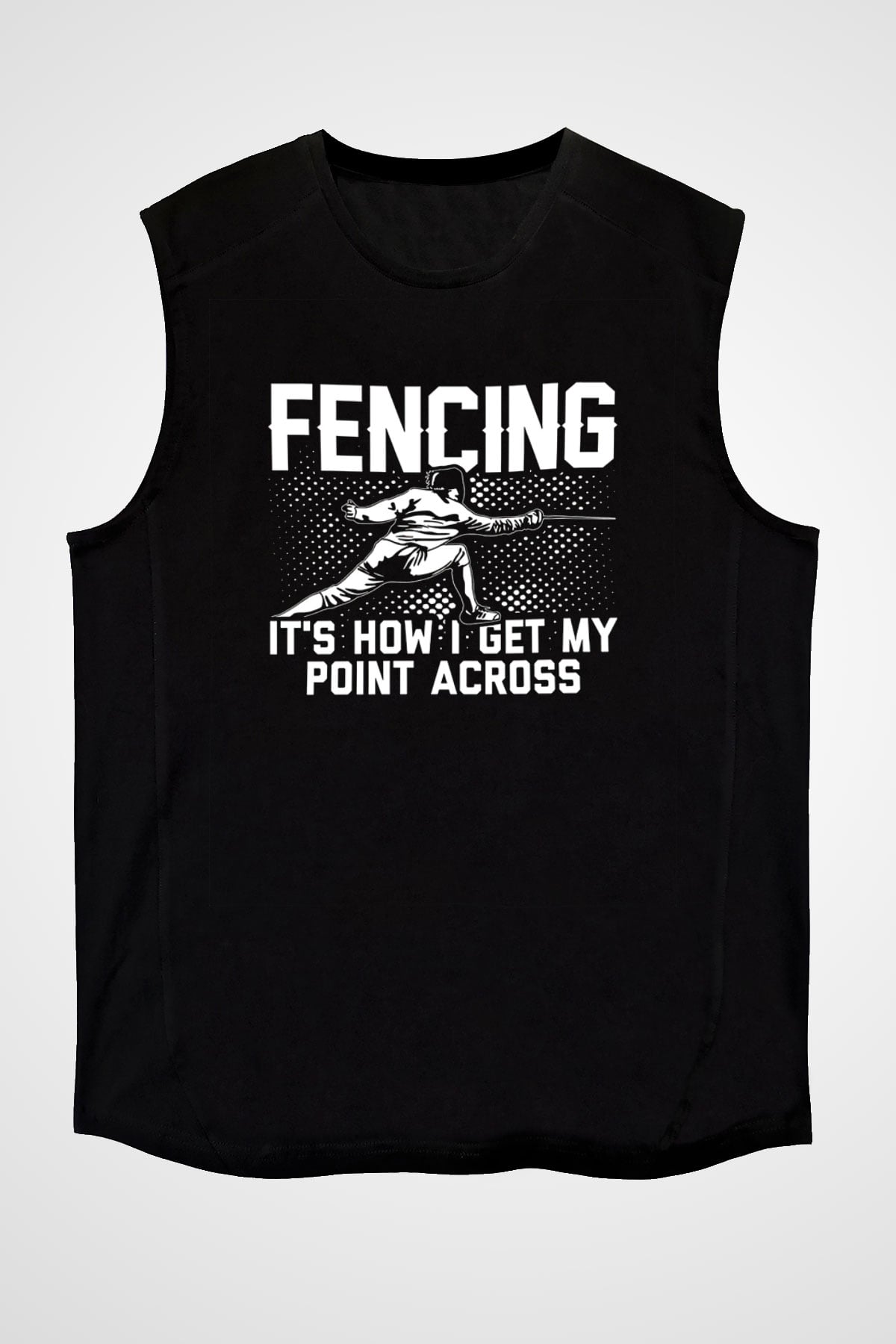 Eskrim - Fencing Baskılı Unisex Siyah Kolsuz Tişört