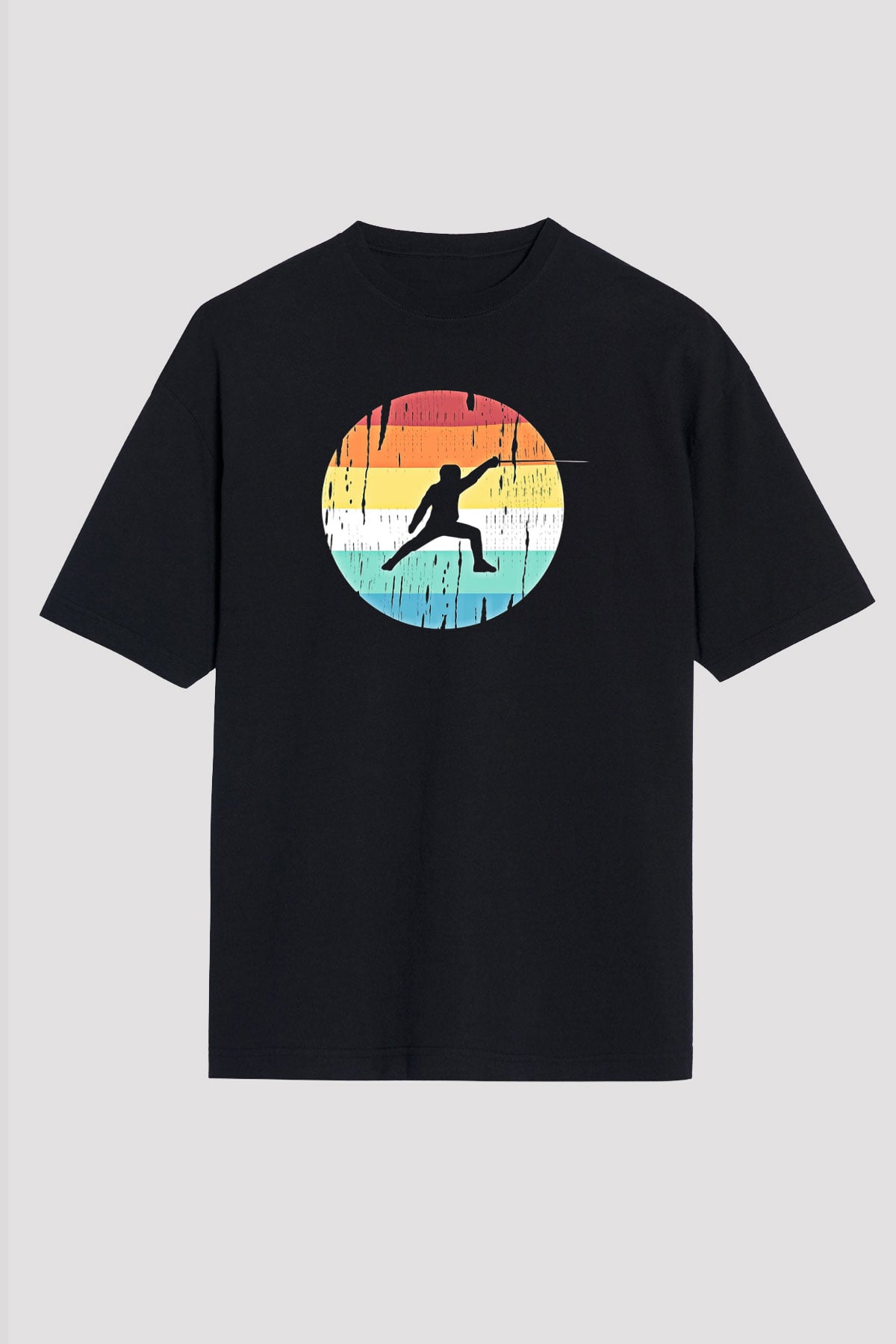 Eskrim - Fencing Baskılı Unisex Siyah Oversize Tişört