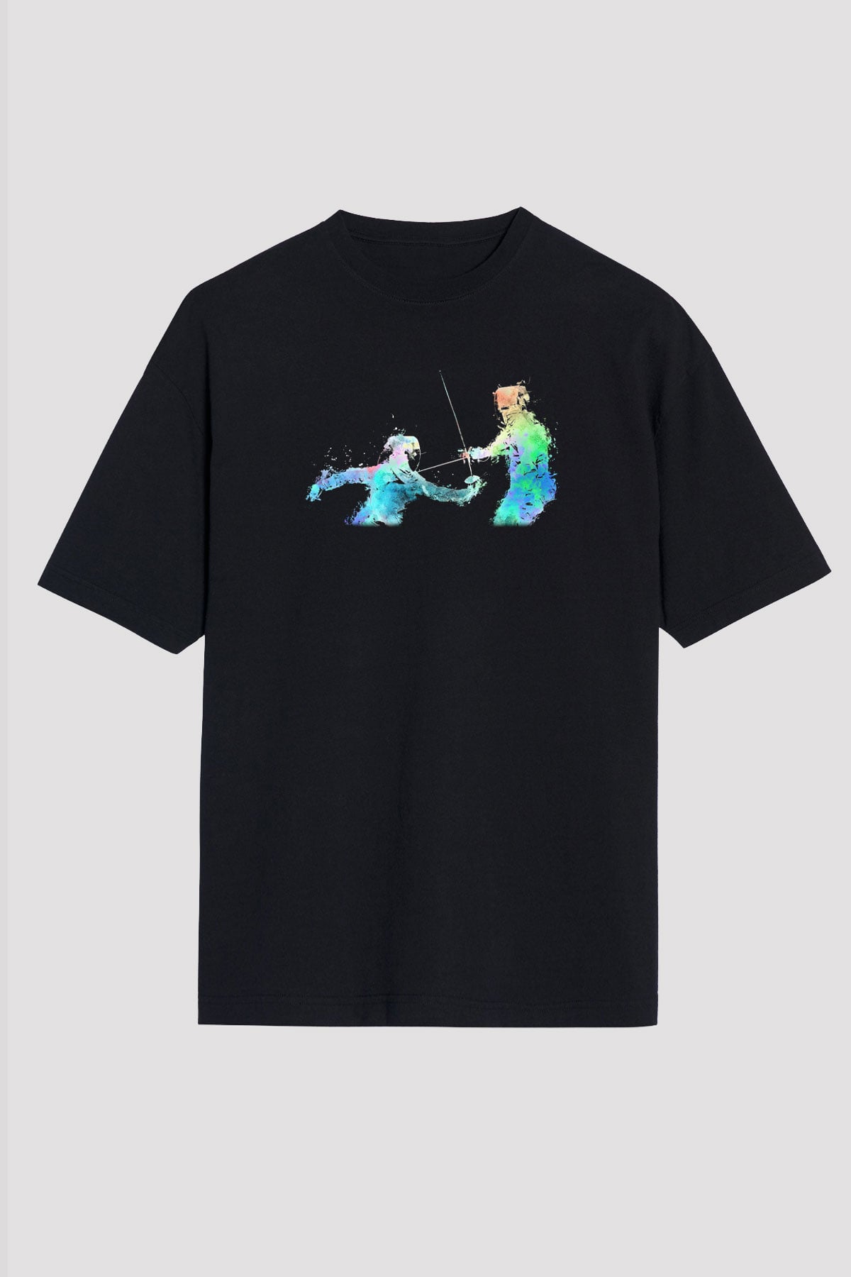 Eskrim - Fencing Baskılı Unisex Siyah Oversize Tişört