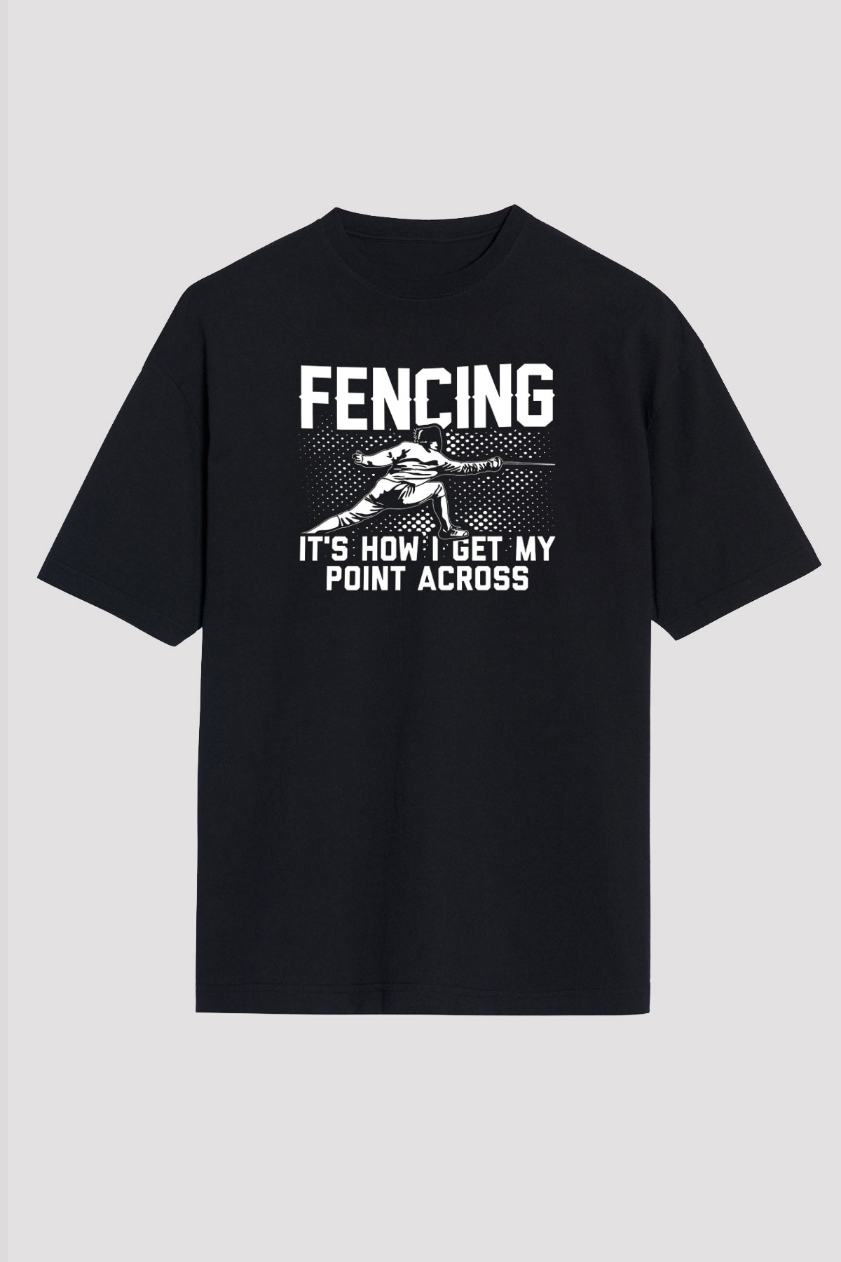 Eskrim - Fencing Baskılı Unisex Siyah Oversize Tişört