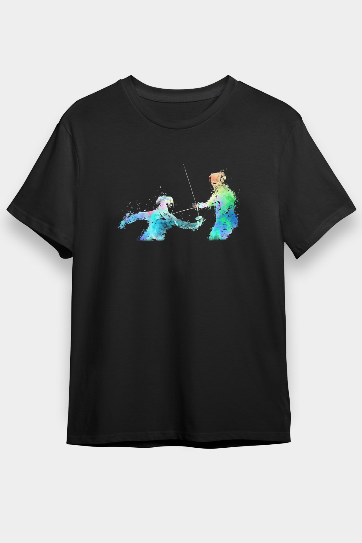 Eskrim - Fencing Baskılı Unisex Siyah Tişört - Tshirt