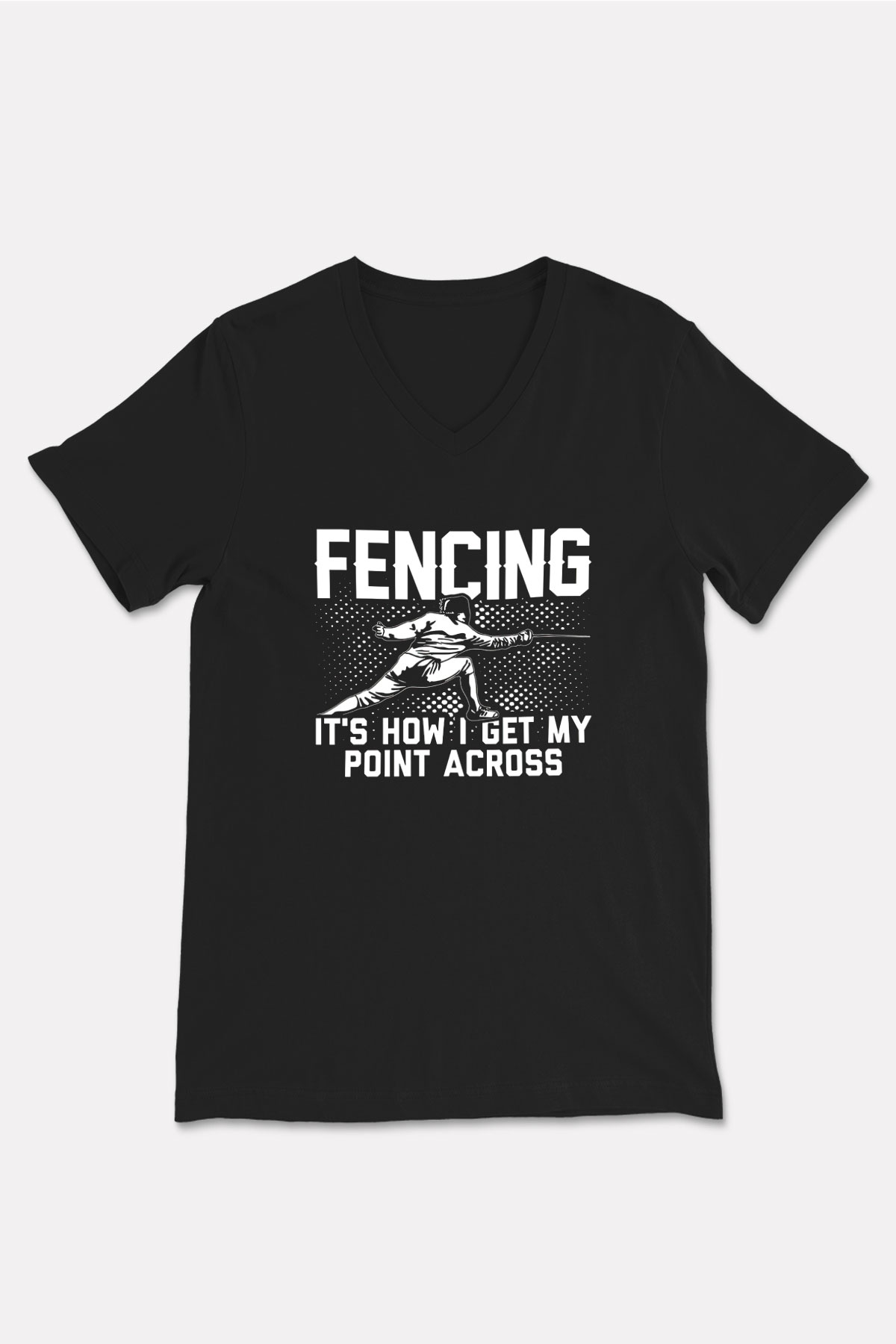 Eskrim - Fencing Baskılı Unisex Siyah V Yaka Tişört