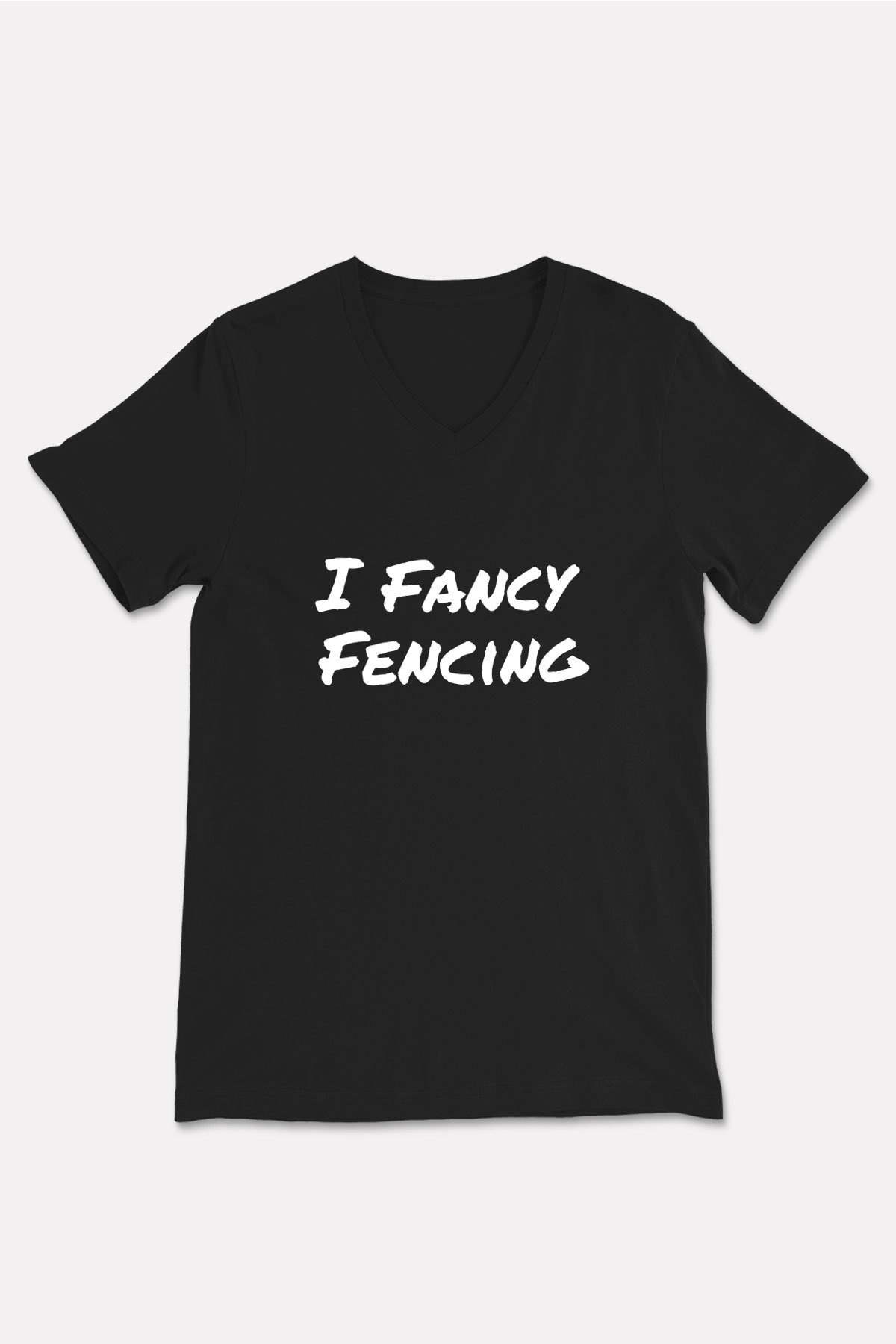 Eskrim - Fencing Baskılı Unisex Siyah V Yaka Tişört