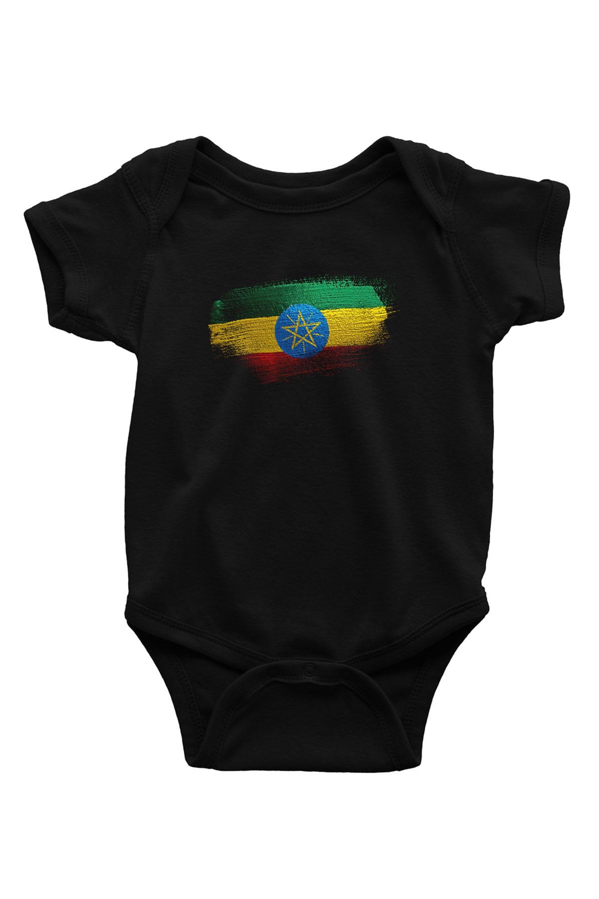 Etiyopya - Ethiopia Bayrağı Baskılı Unisex Siyah Bebek Body - Zıbın