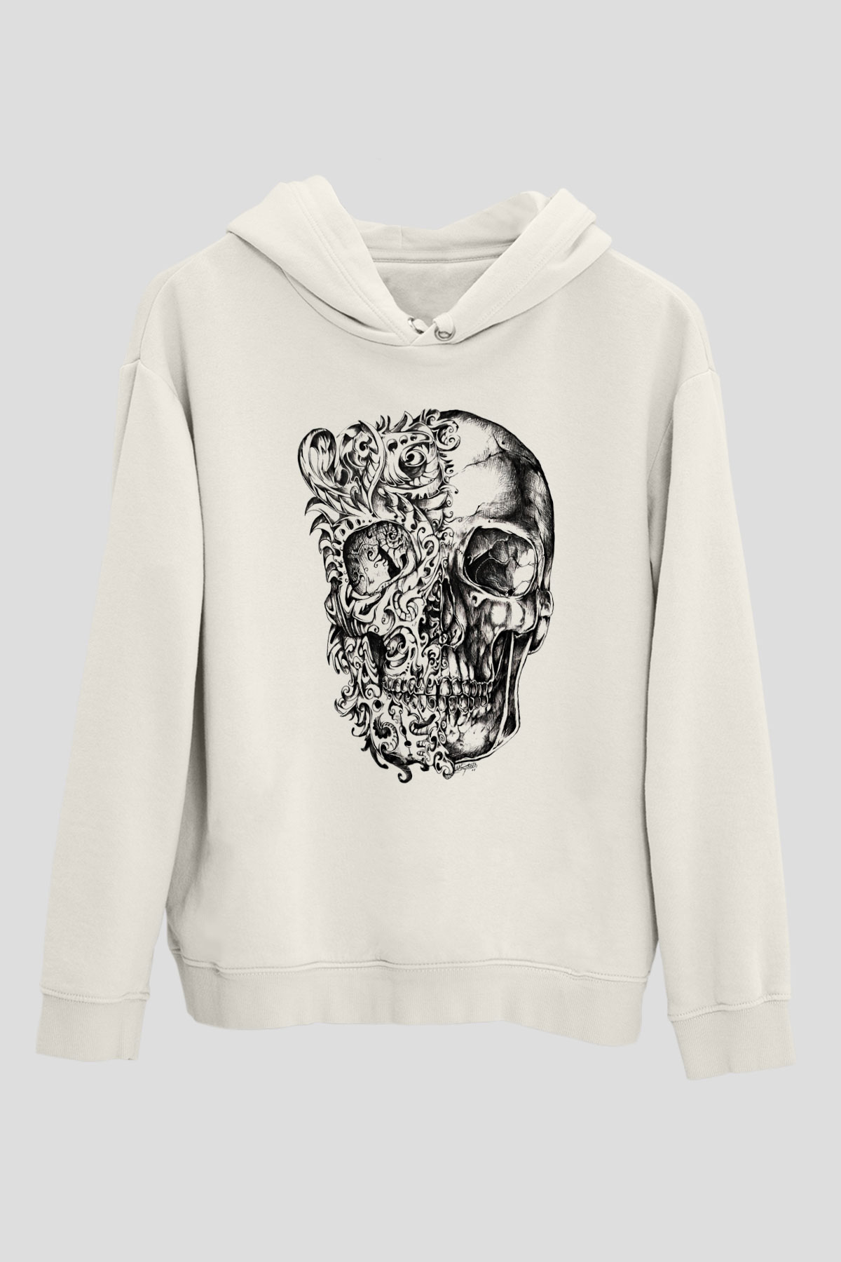 Etnik Desenli Kurukafa Beyaz  Unisex Hoodie