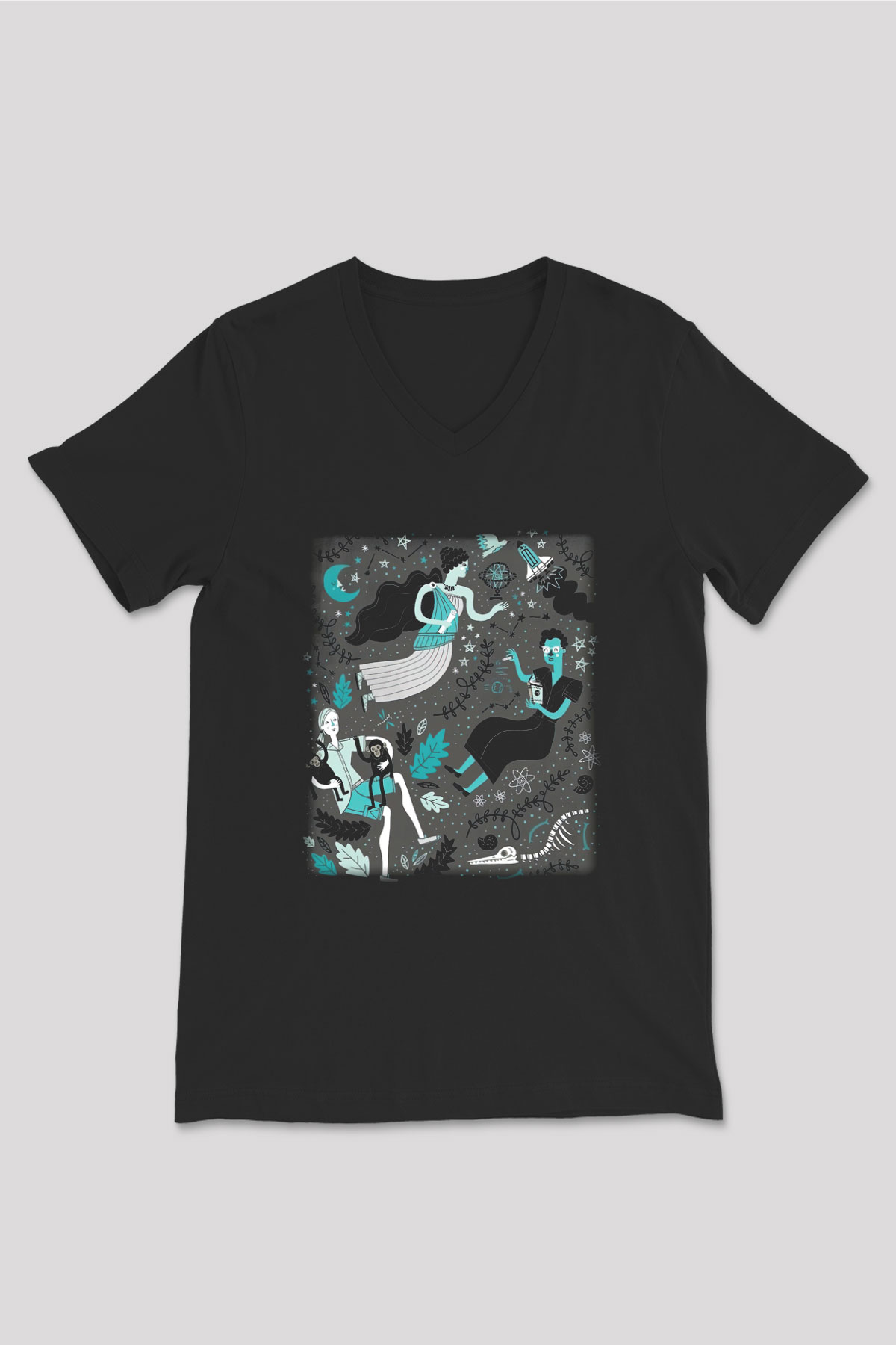 Etolojist Siyah Unisex V Yaka Tişört T-Shirt