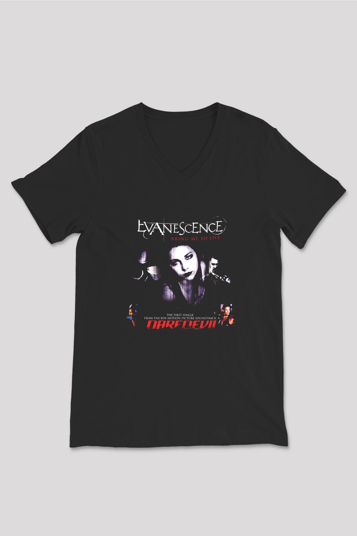 Evanescence Baskılı Unisex Siyah V Yaka Tişört