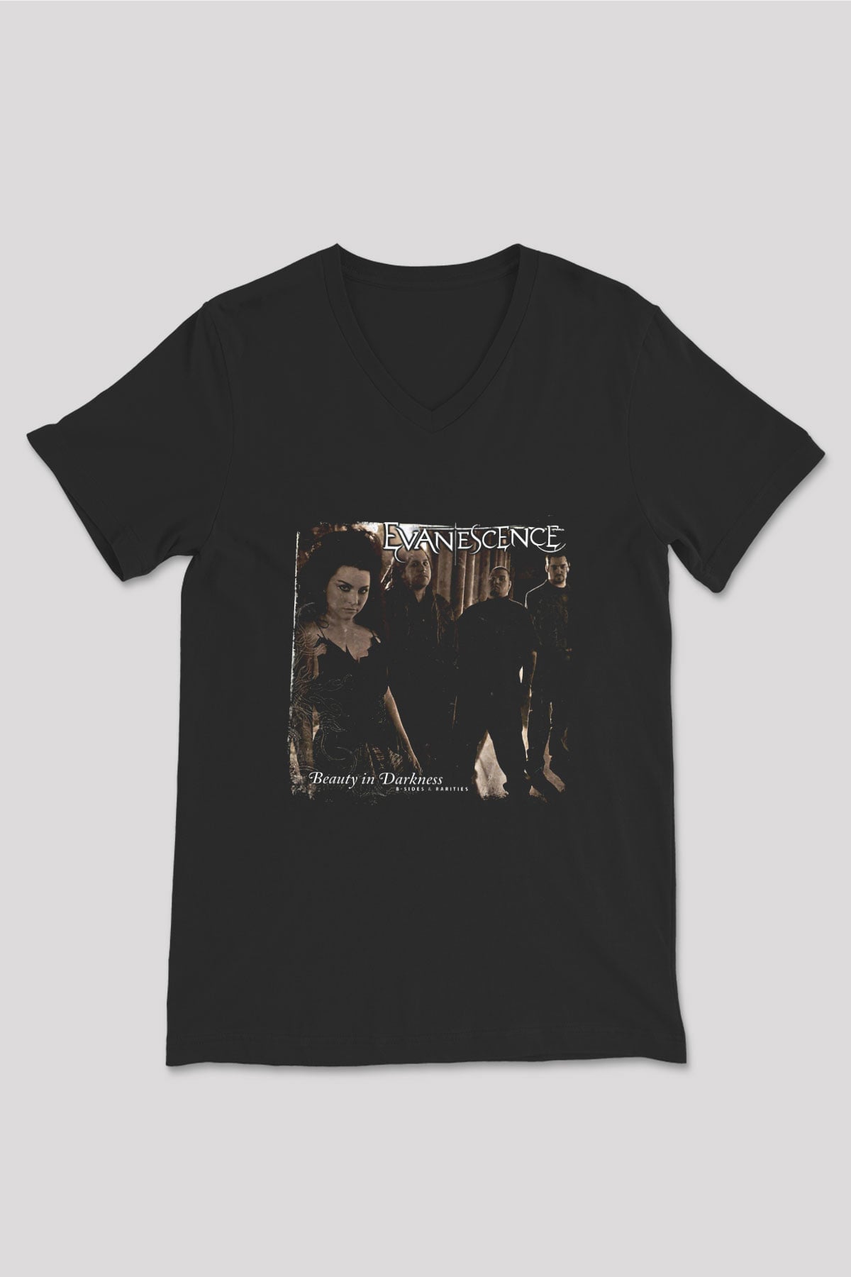 Evanescence Baskılı Unisex Siyah V Yaka Tişört