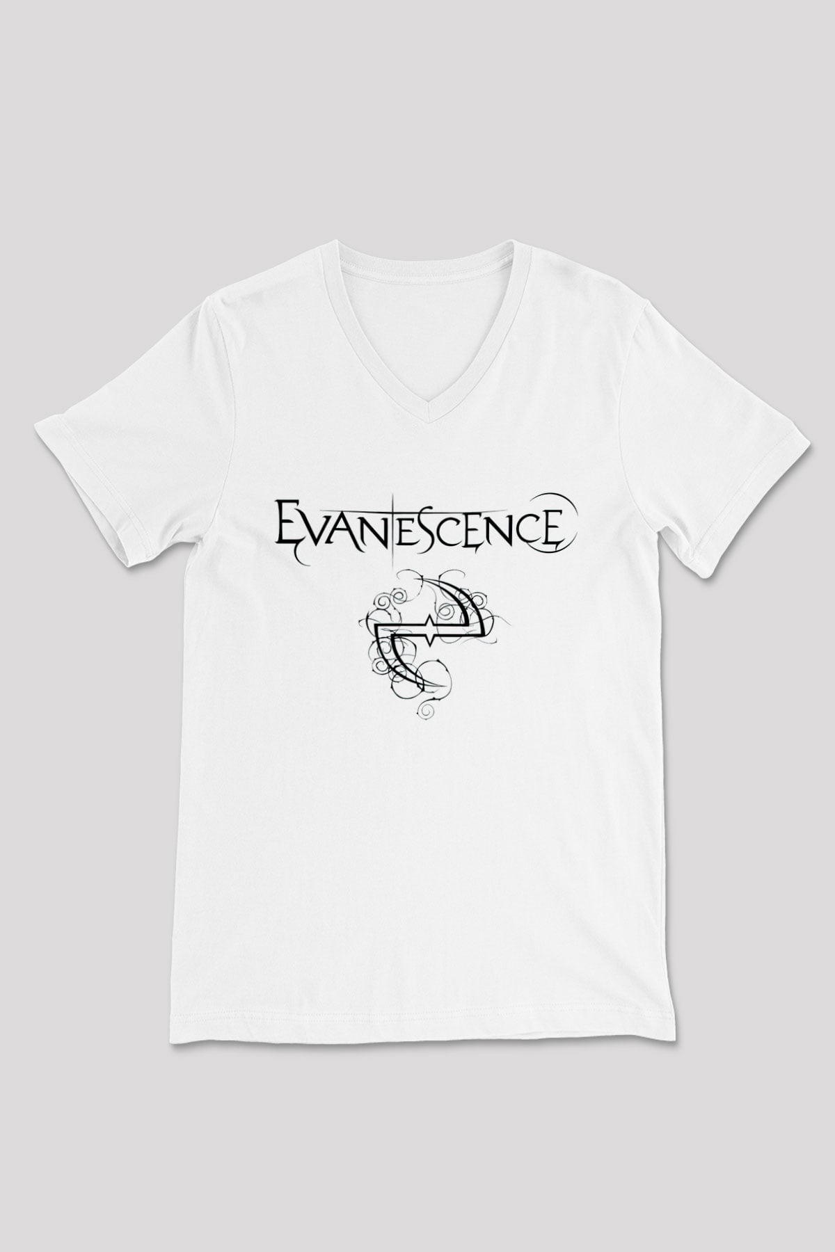 Evanescence Beyaz Unisex V Yaka Tişört T-Shirt
