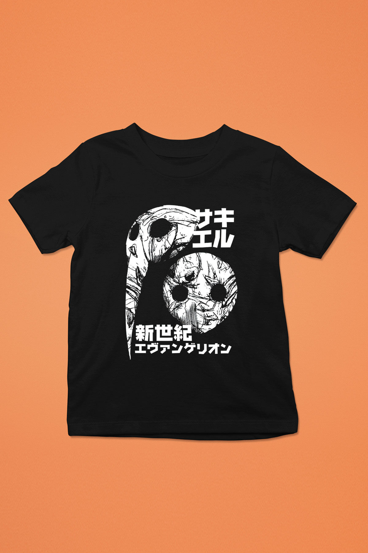 Evangelion Baskılı Unisex Siyah Çocuk Tişört - Tshirt