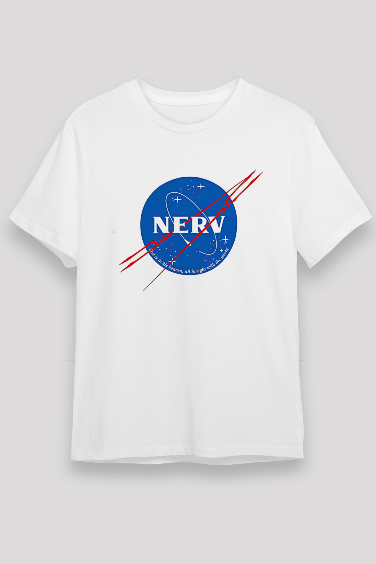 Evangelion Unisex Baskılı Beyaz Tişört - Tshirt