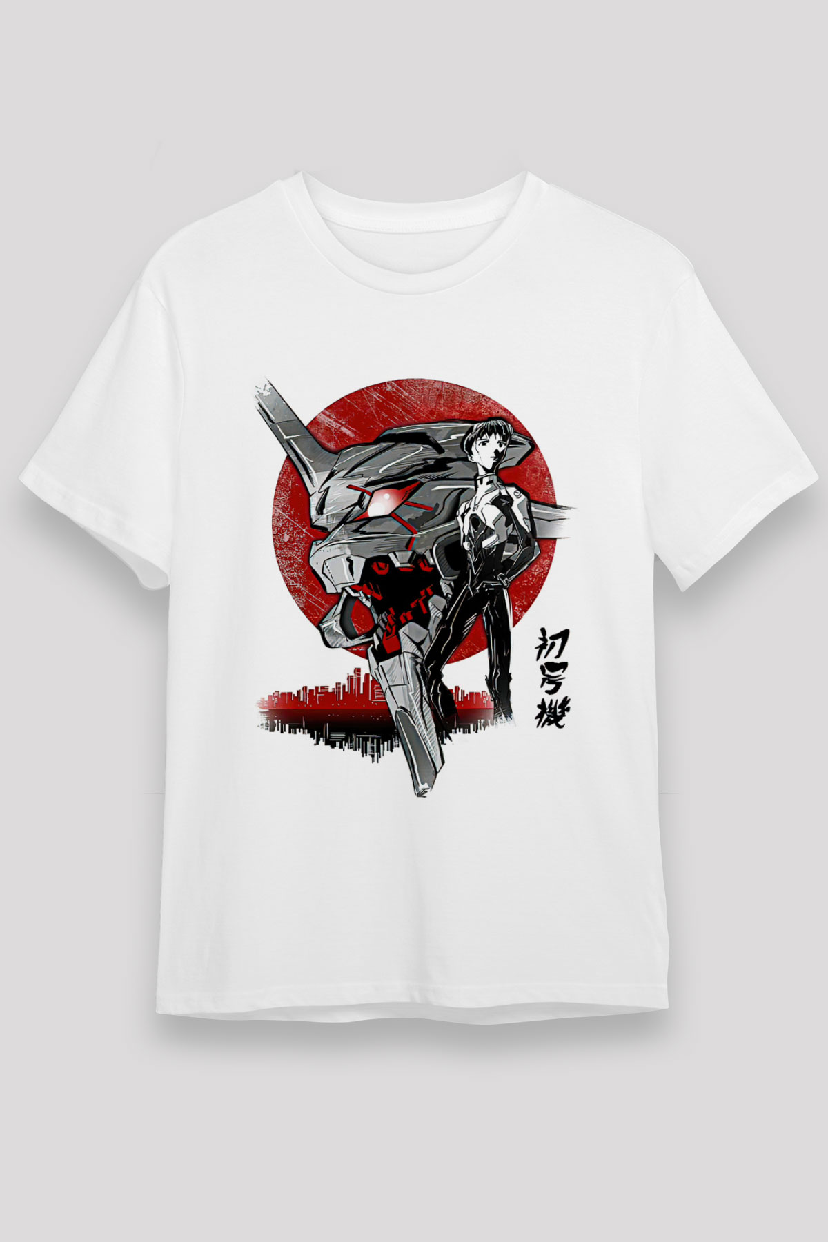 Evangelion Unisex Baskılı Beyaz Tişört - Tshirt