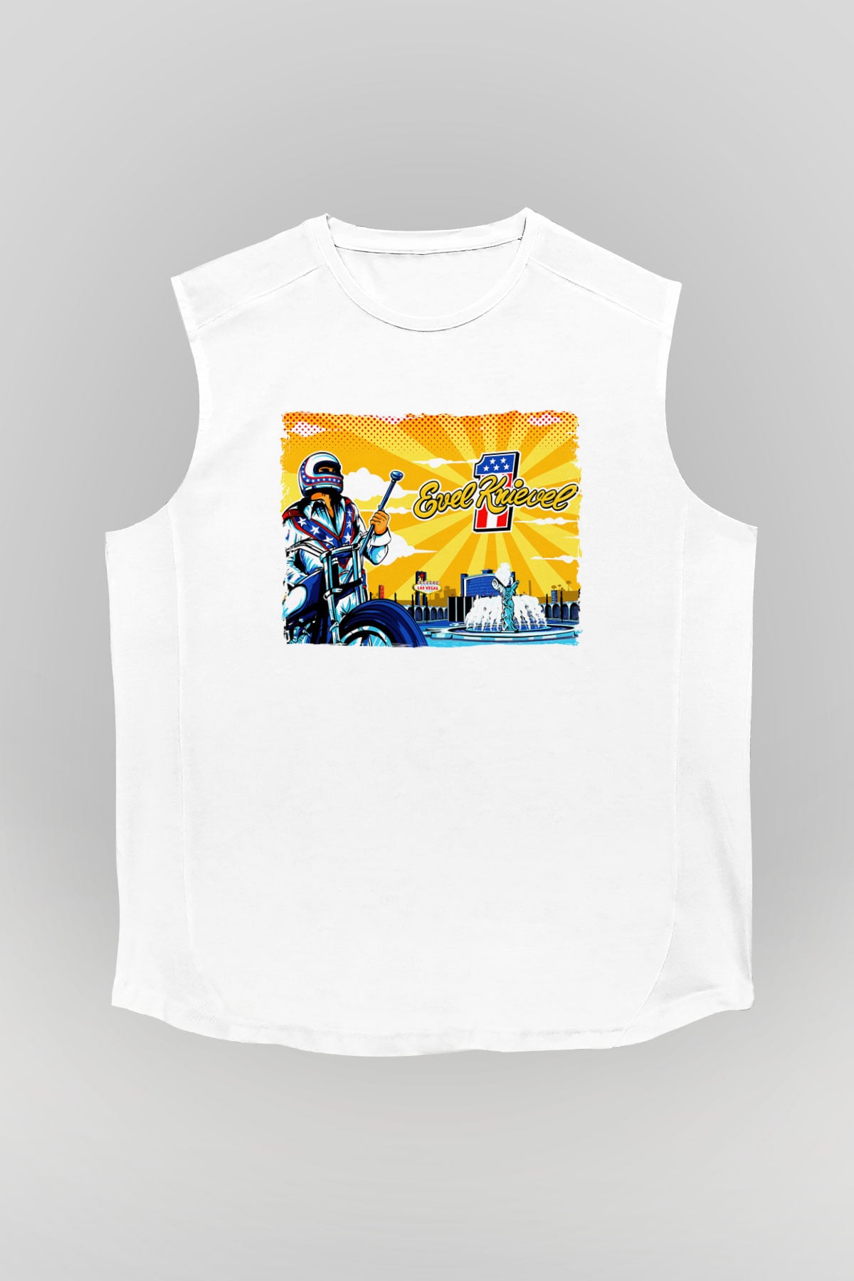 Evel Knievel Beyaz Unisex  Kolsuz Tişört