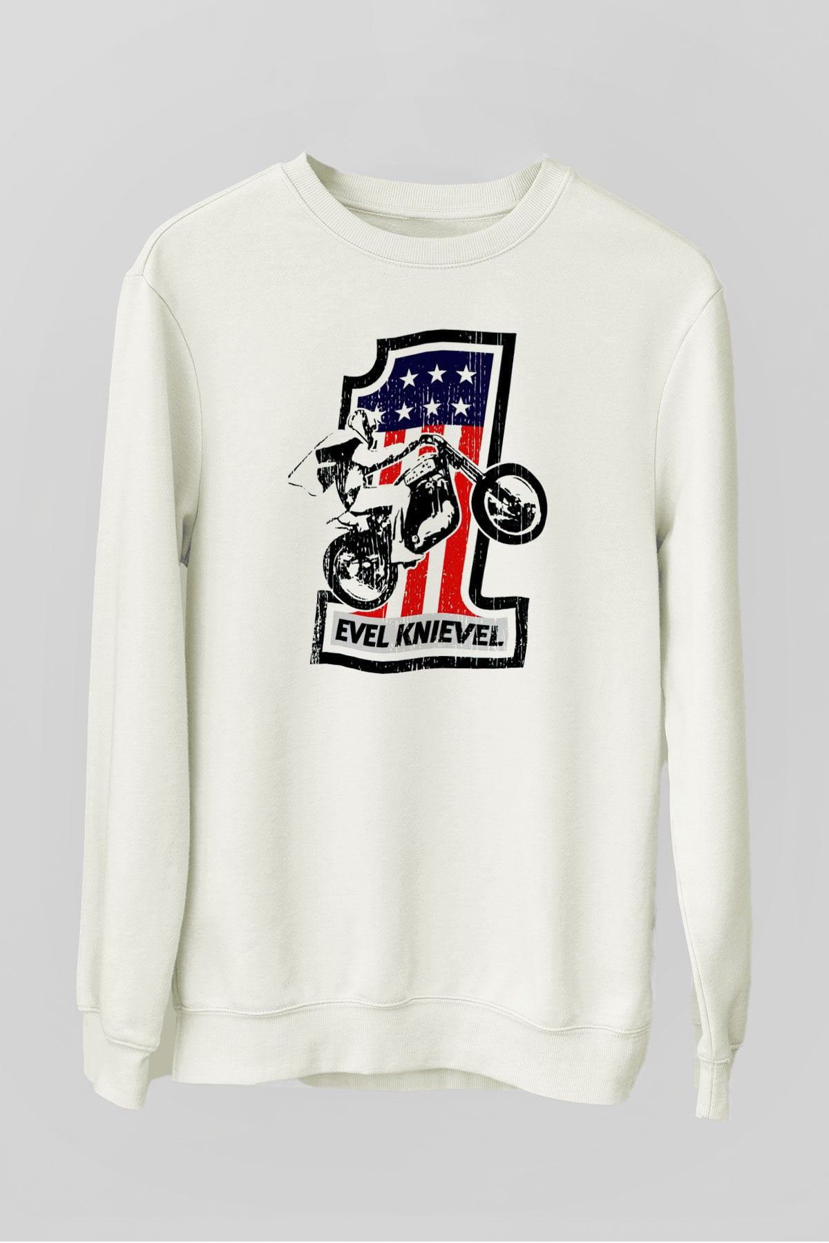 Evel Knievel Beyaz Unisex  Sweatshirt