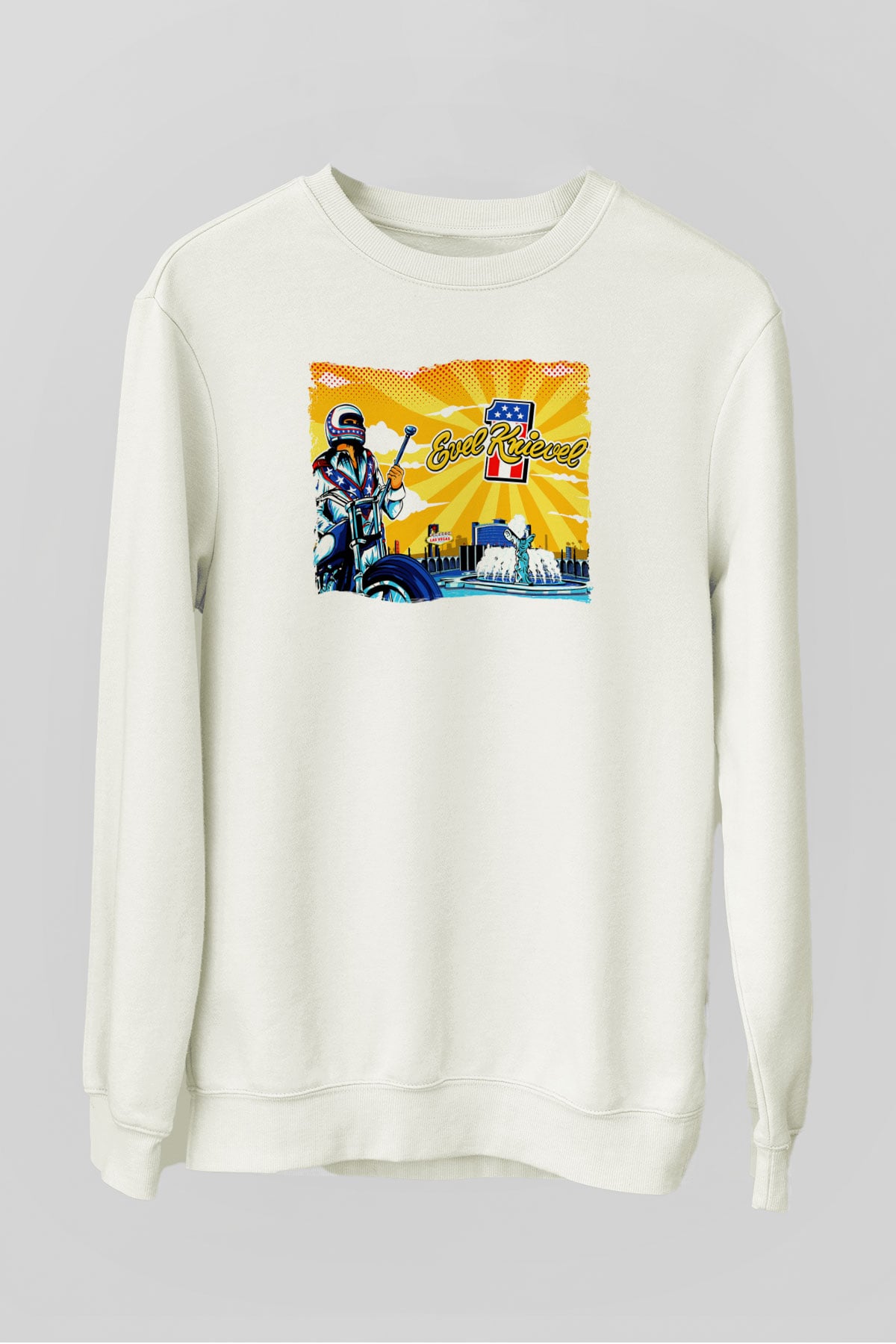 Evel Knievel Beyaz Unisex  Sweatshirt