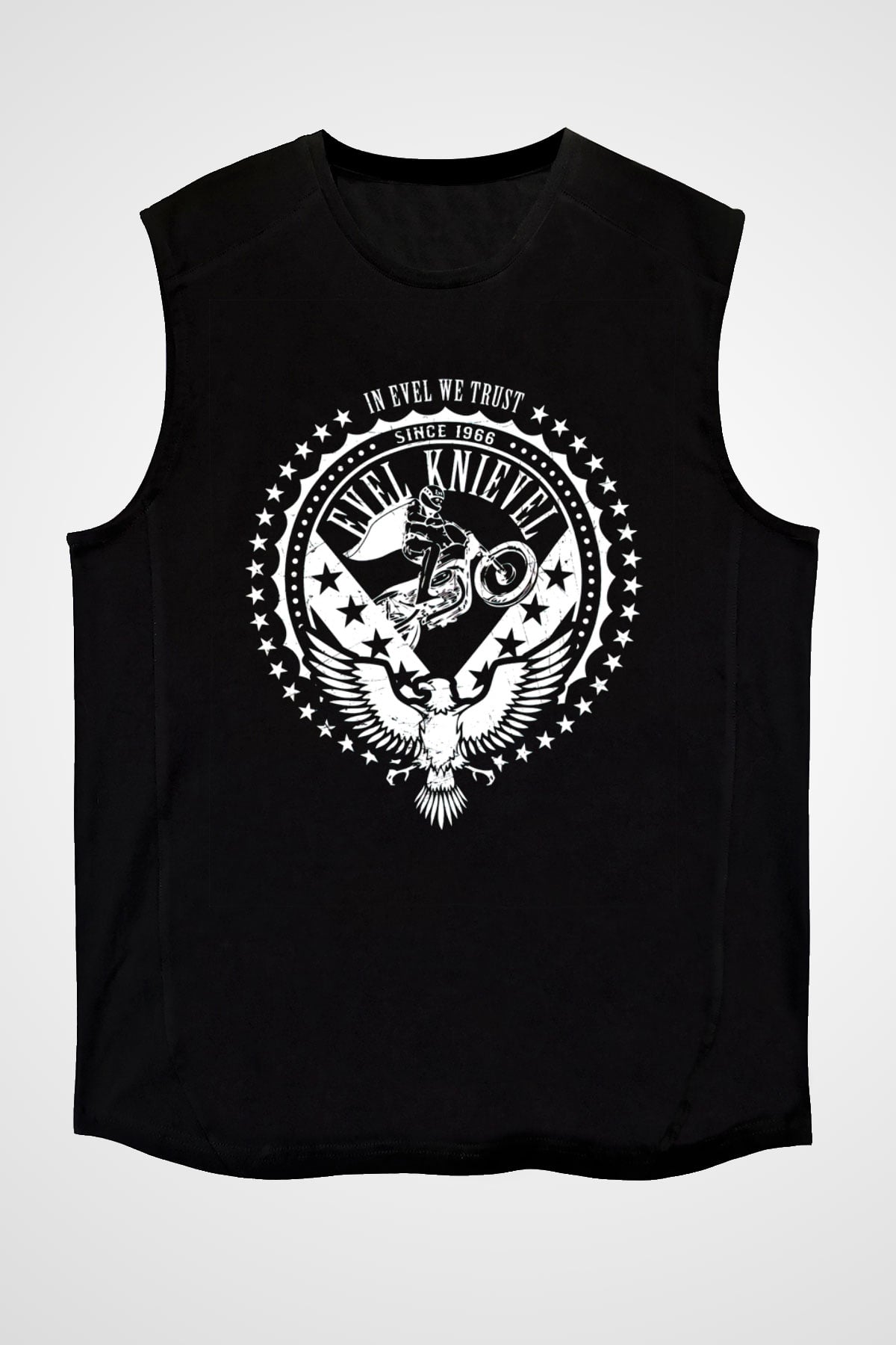 Evel Knievel Siyah Unisex  Kolsuz Tişört