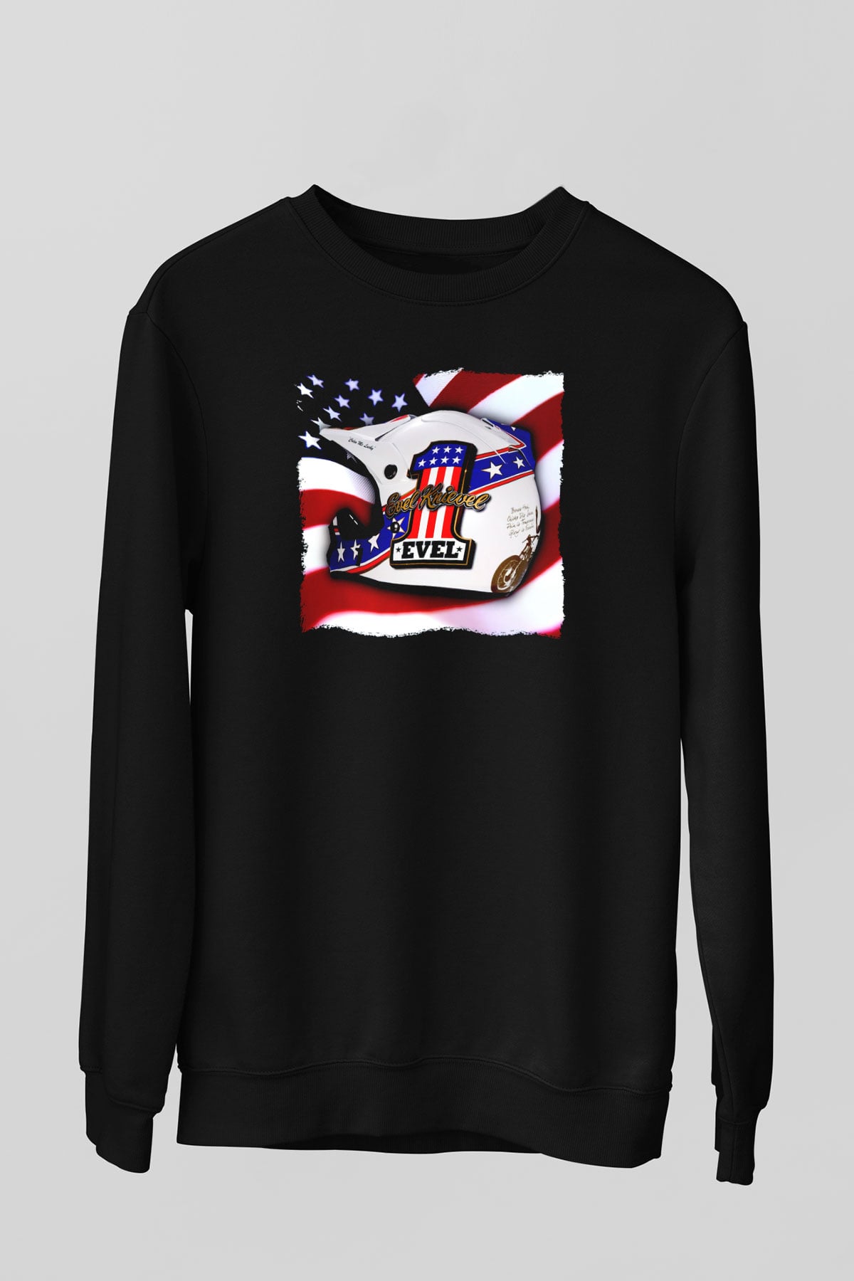 Evel Knievel Siyah Unisex  Sweatshirt