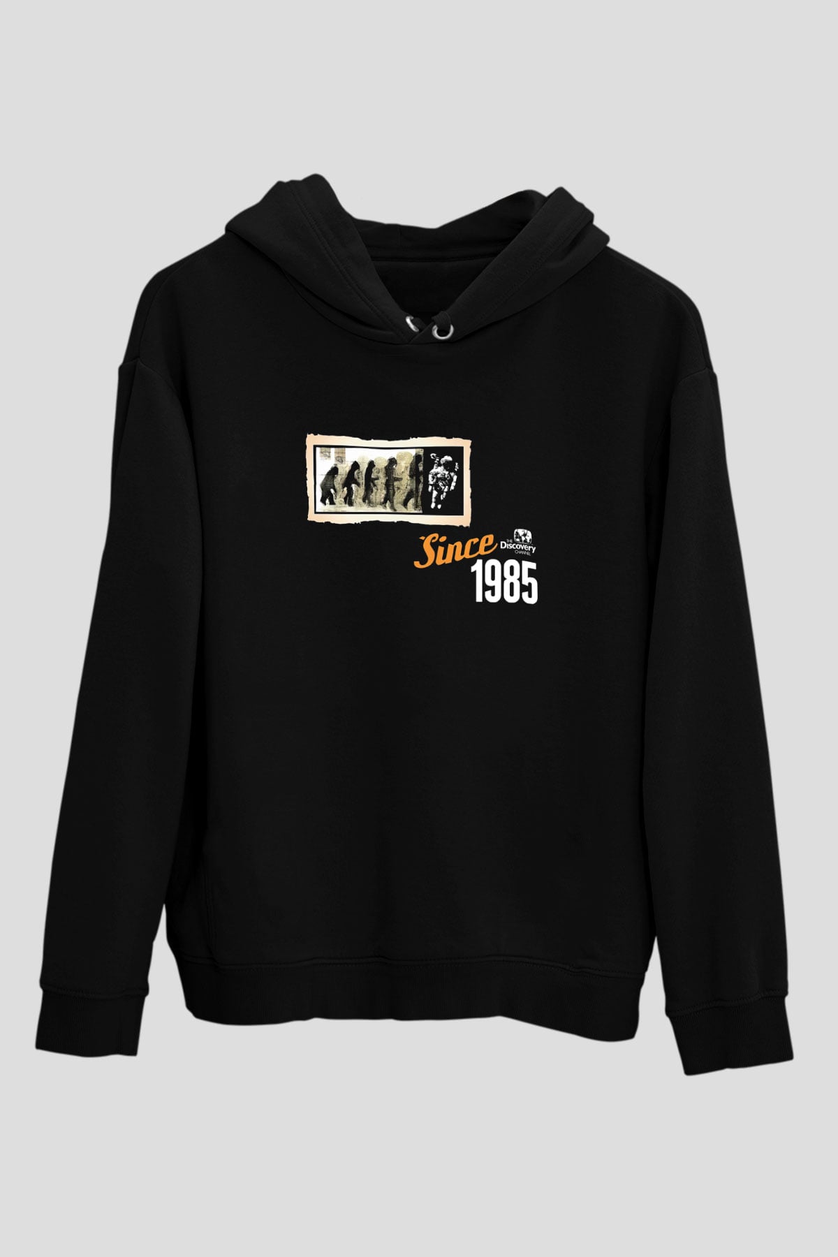 Evrim Astronot Baskılı Unisex Siyah Hoodie