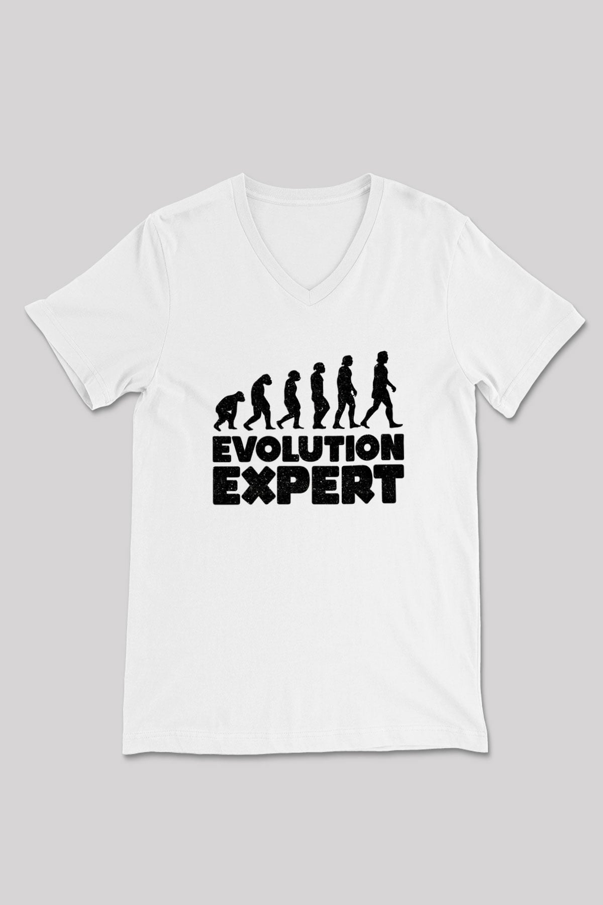 Evrim Biyoloji Baskılı Unisex V Yaka Beyaz Tişört - Tshirt