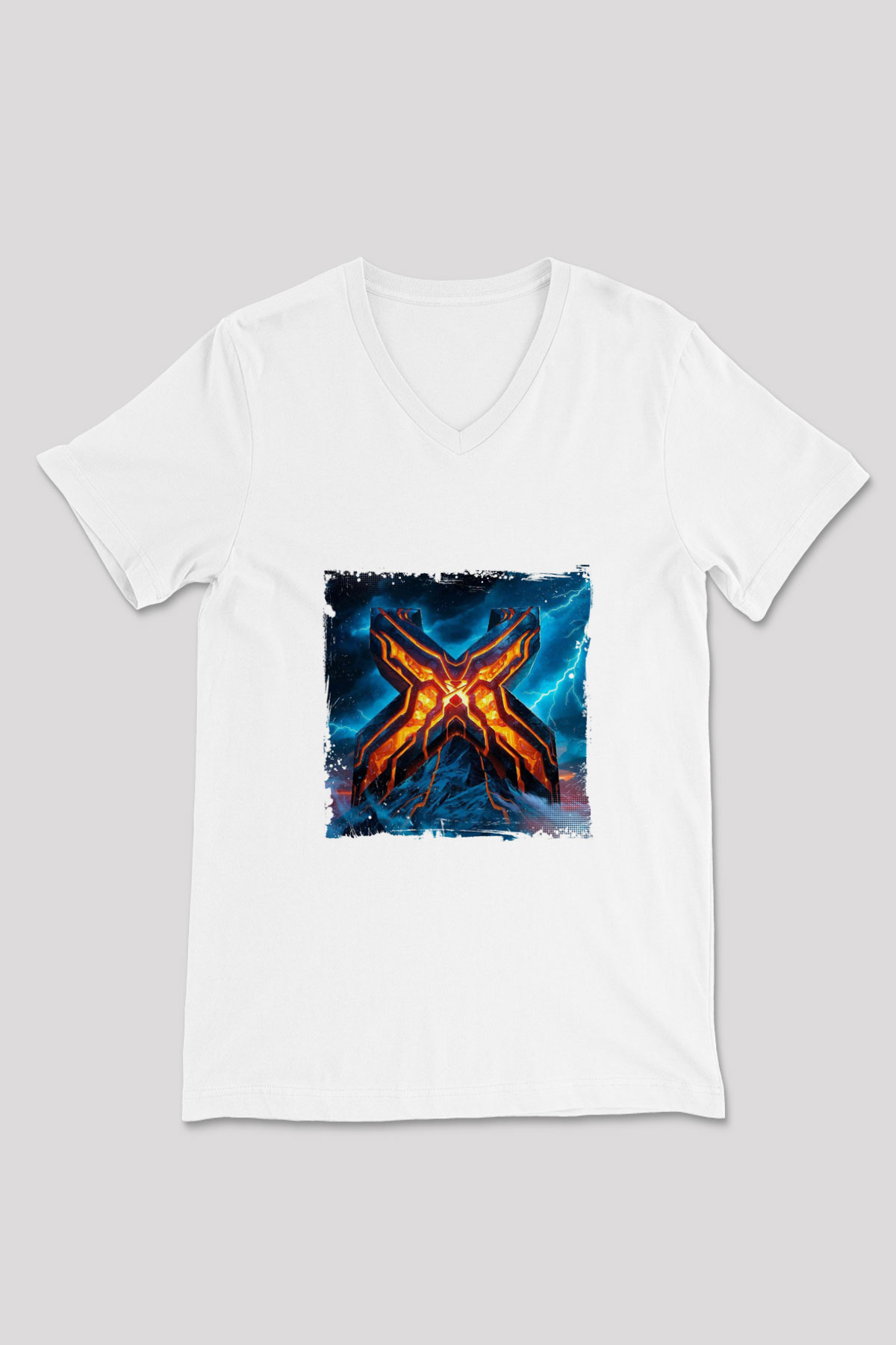 Excision Baskılı Beyaz V Yaka Unisex Tişört