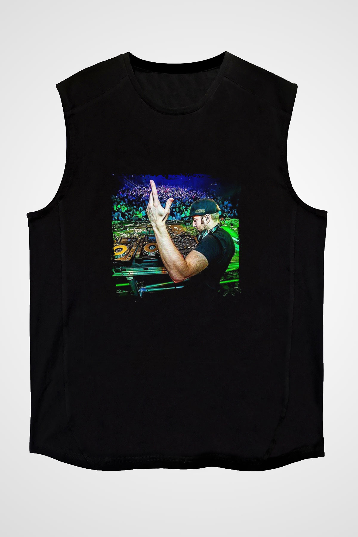 Excision Baskılı Unisex Siyah Kolsuz Tişört
