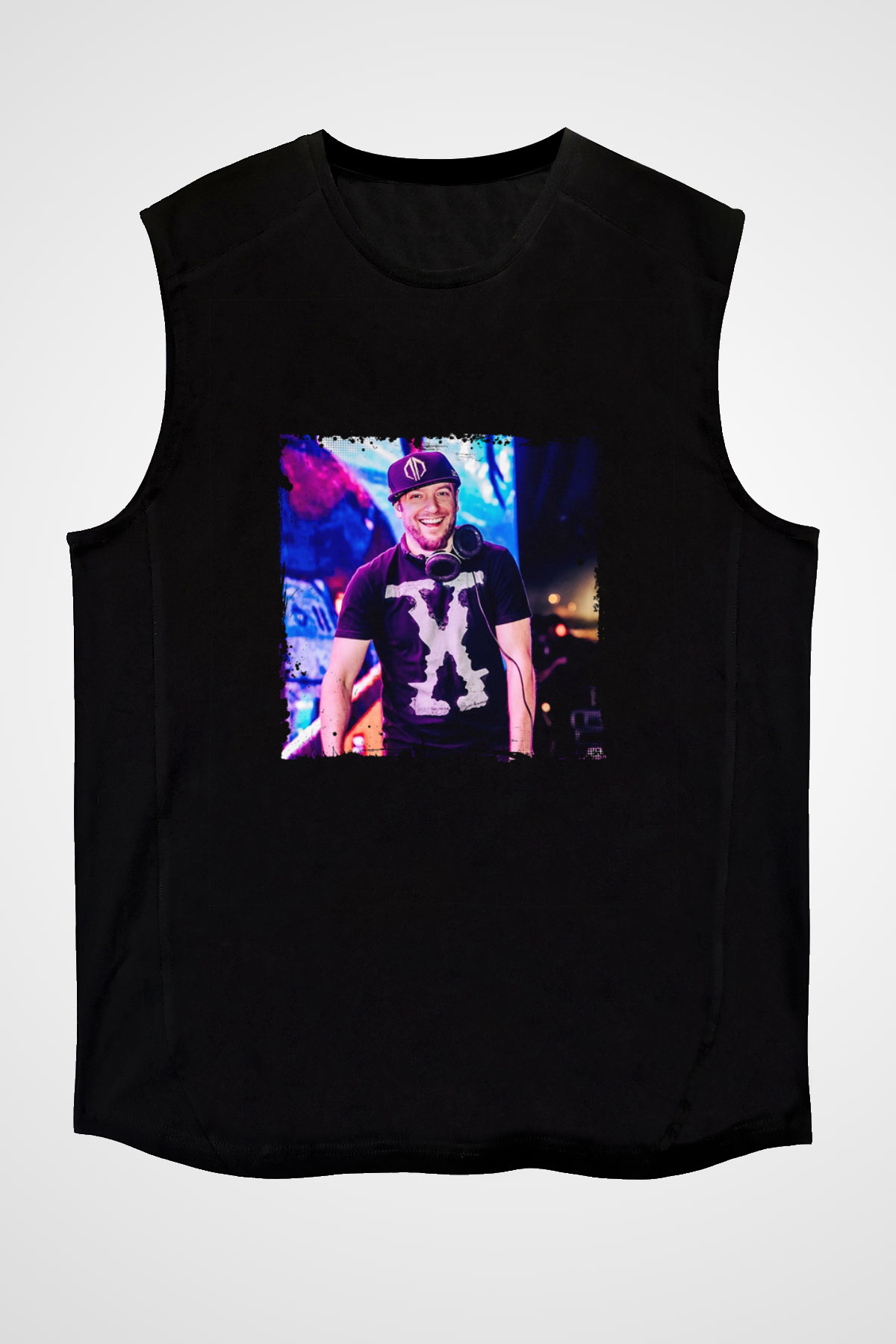 Excision Baskılı Unisex Siyah Kolsuz Tişört