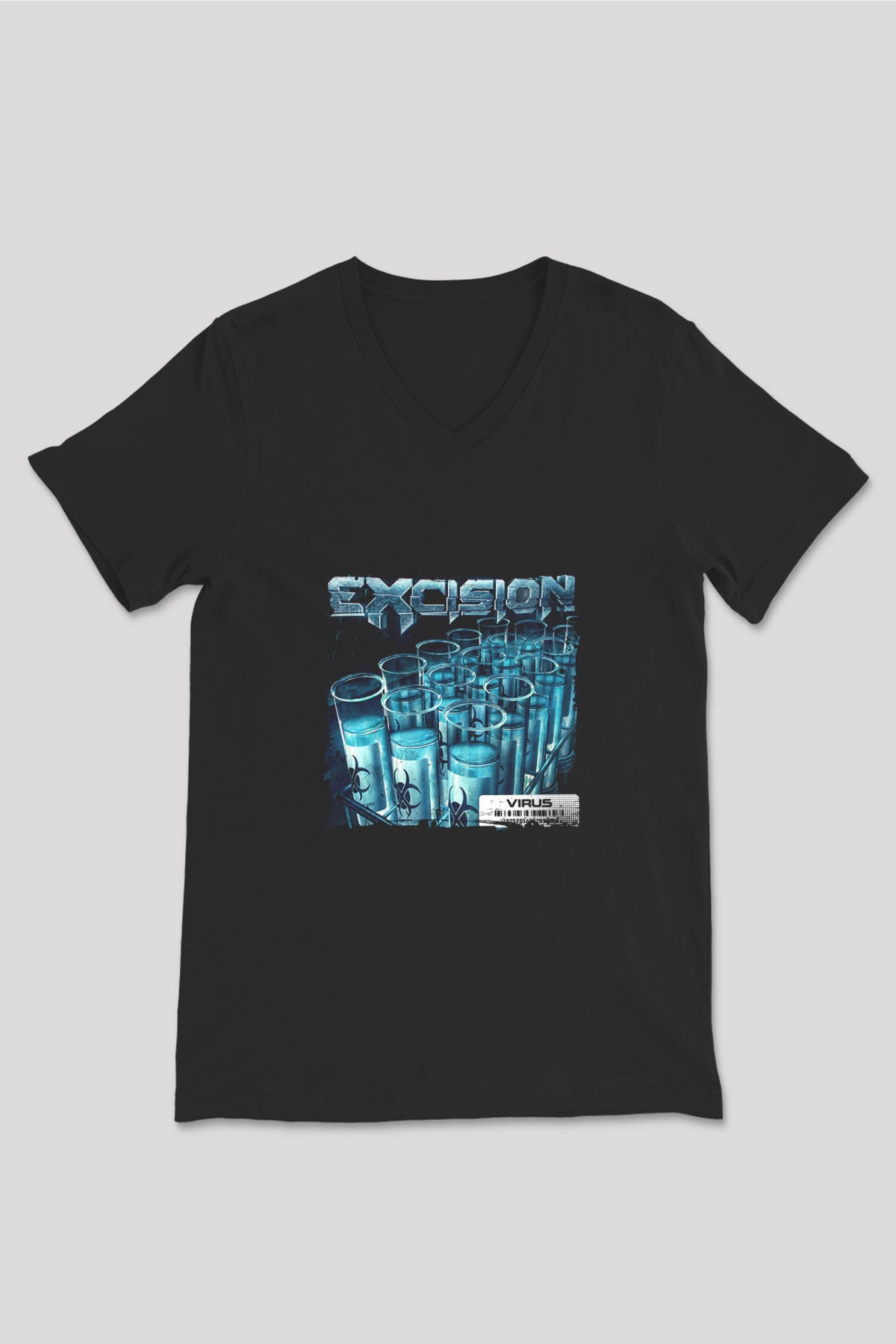 Excision Baskılı Unisex Siyah V Yaka Tişört