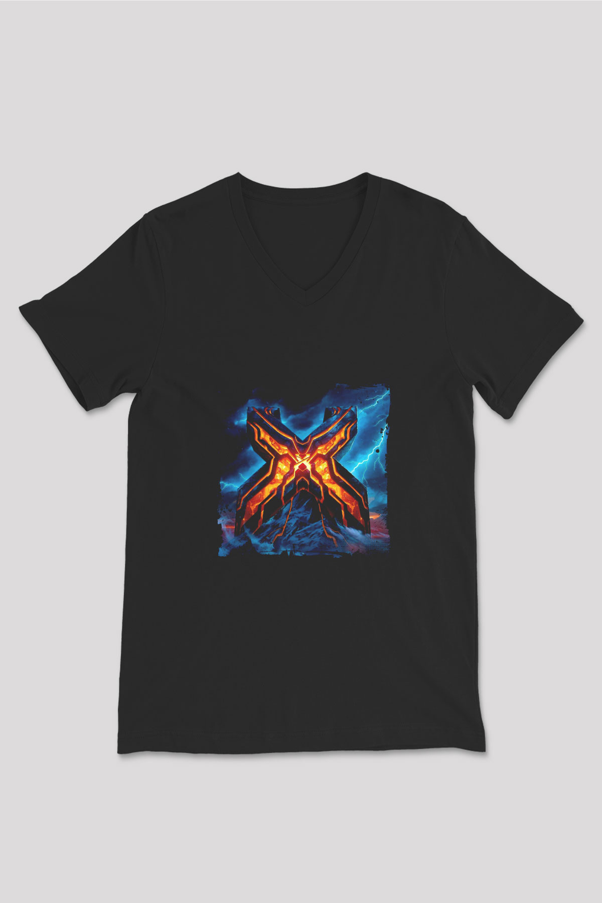 Excision Baskılı Unisex Siyah V Yaka Tişört