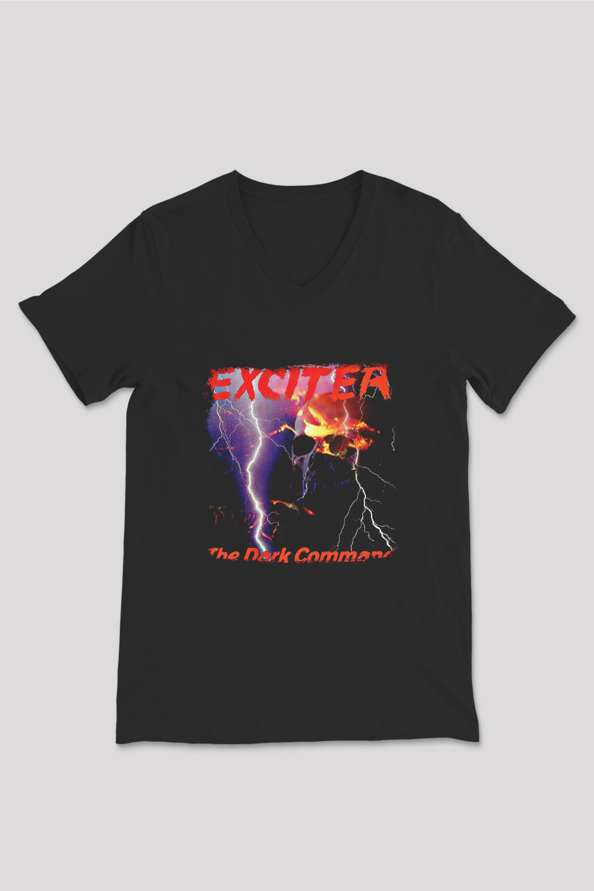 Exciter Baskılı Unisex Siyah V Yaka Tişört