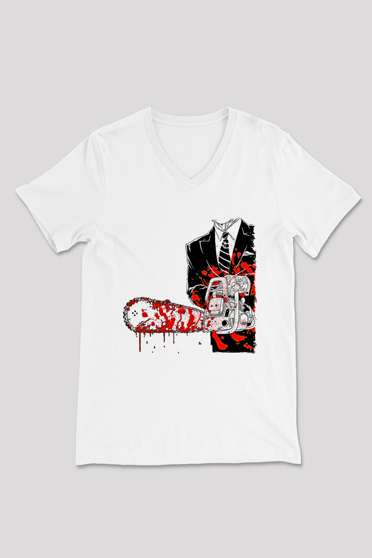 Exhumed Baskılı Beyaz Unisex V Yaka Tişört - Tshirt