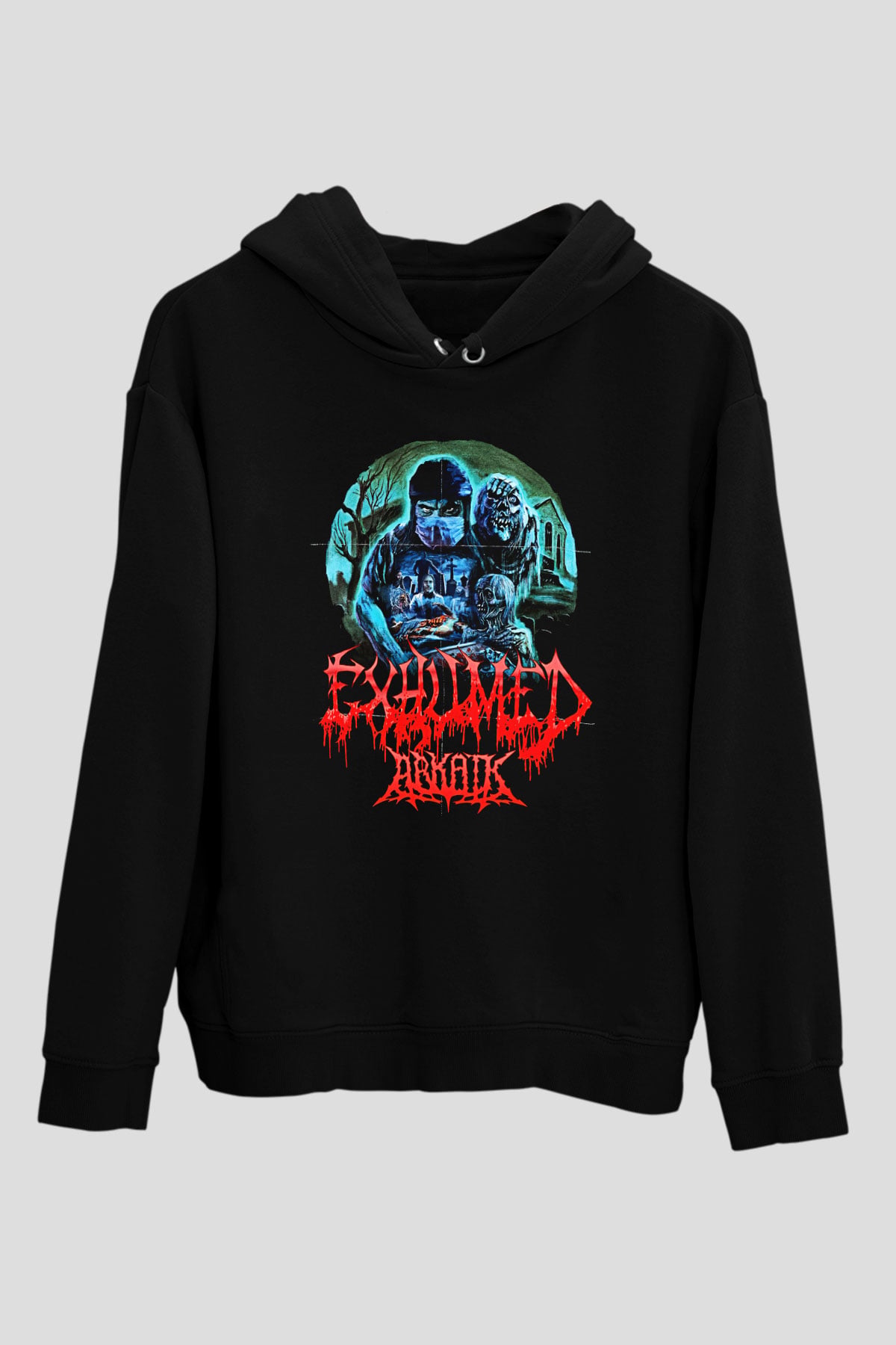Exhumed Baskılı Unisex Siyah Kapüşonlu Sweatshirt