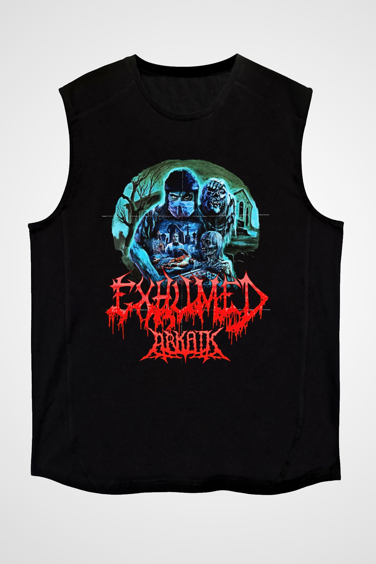 Exhumed Baskılı Unisex Siyah Kolsuz Tişört - Tshirt
