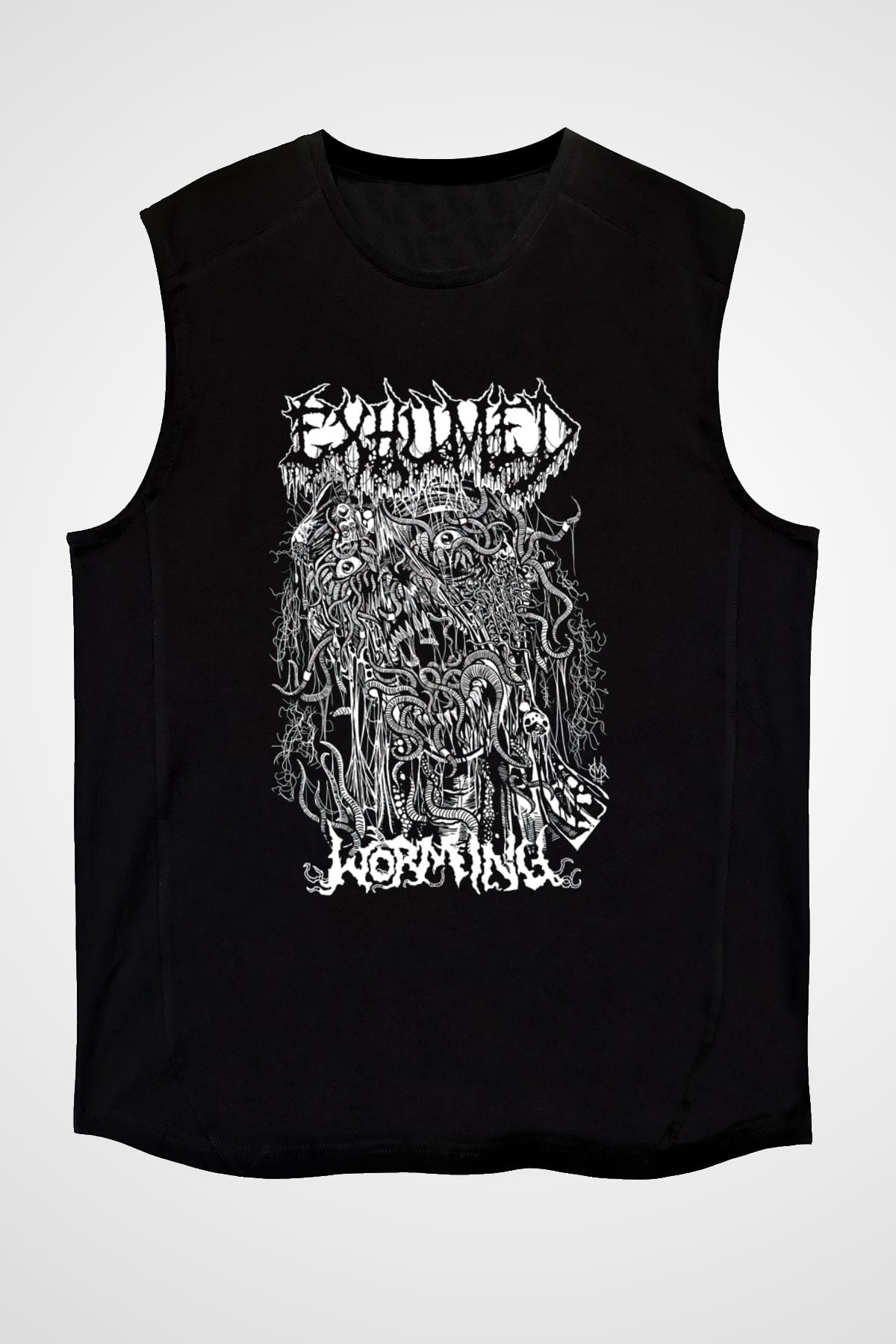 Exhumed Baskılı Unisex Siyah Kolsuz Tişört - Tshirt