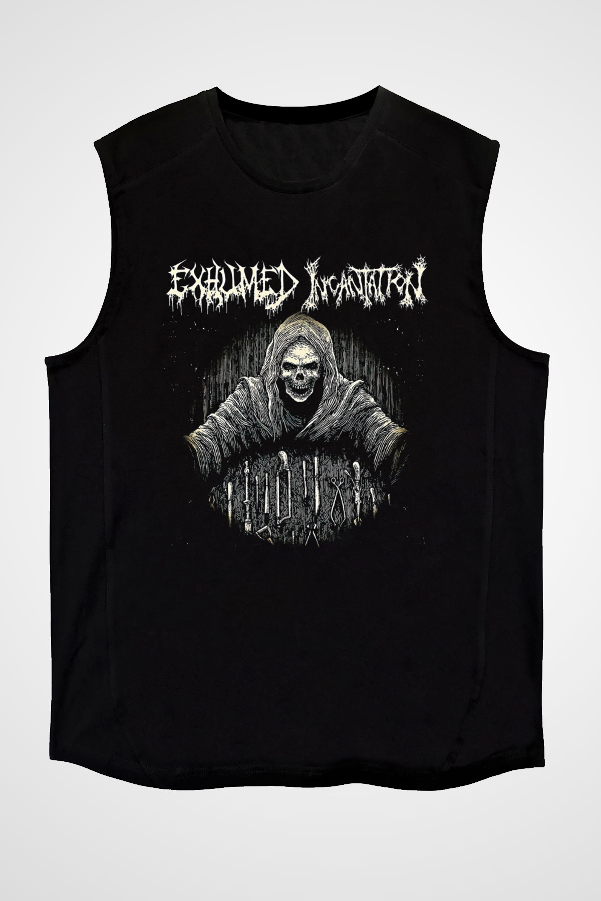 Exhumed Baskılı Unisex Siyah Kolsuz Tişört - Tshirt