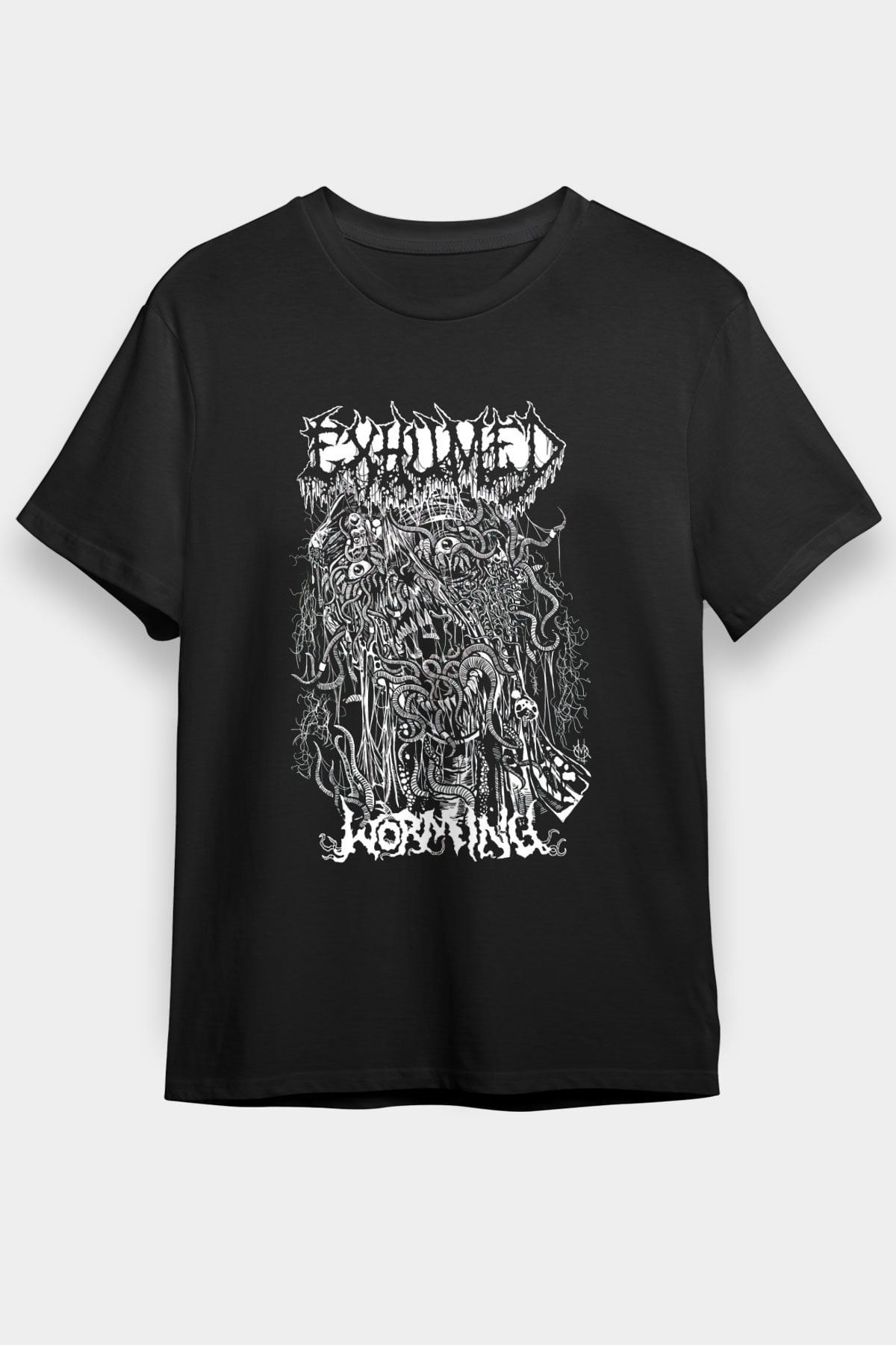 Exhumed Baskılı Unisex Siyah Tişört - Tshirt