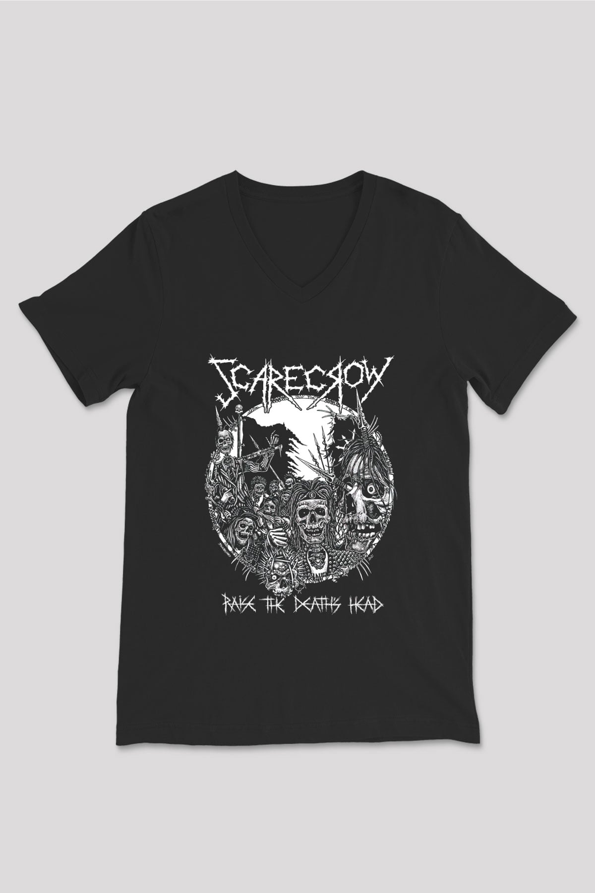 Exhumed Baskılı Unisex Siyah V Yaka Tişört - Tshirt
