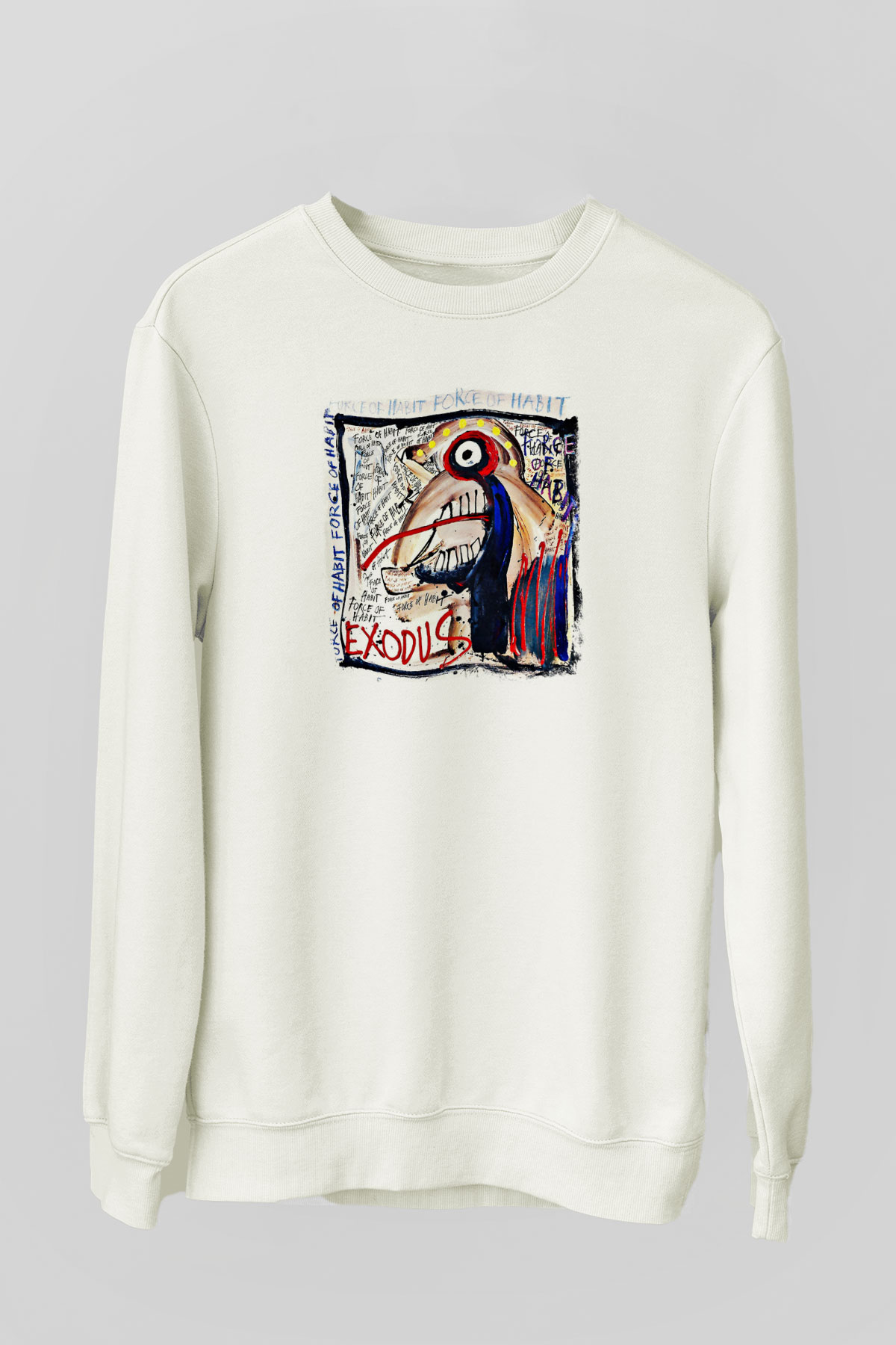 Exodus Baskılı Unisex Beyaz Sweatshirt
