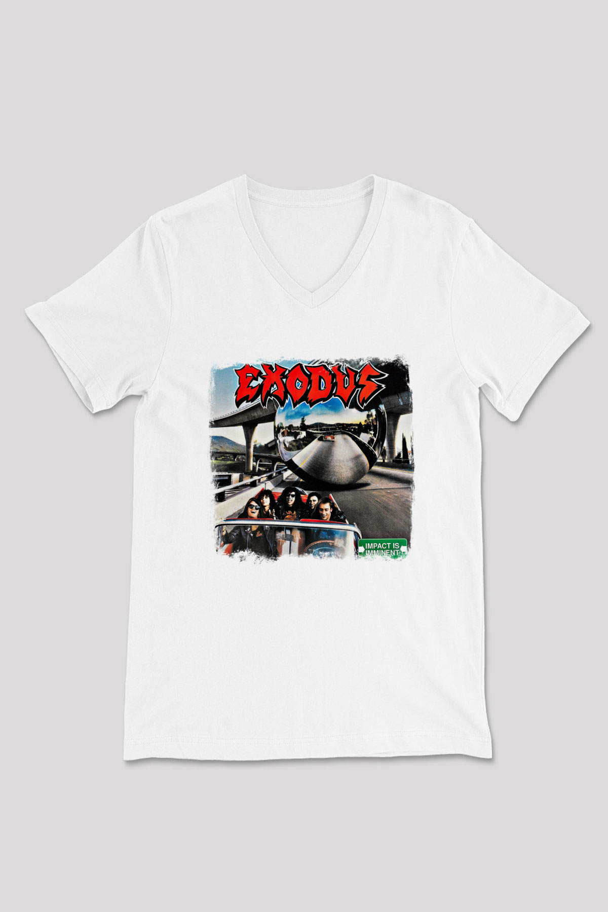 Exodus Baskılı Unisex Beyaz V Yaka Tişört