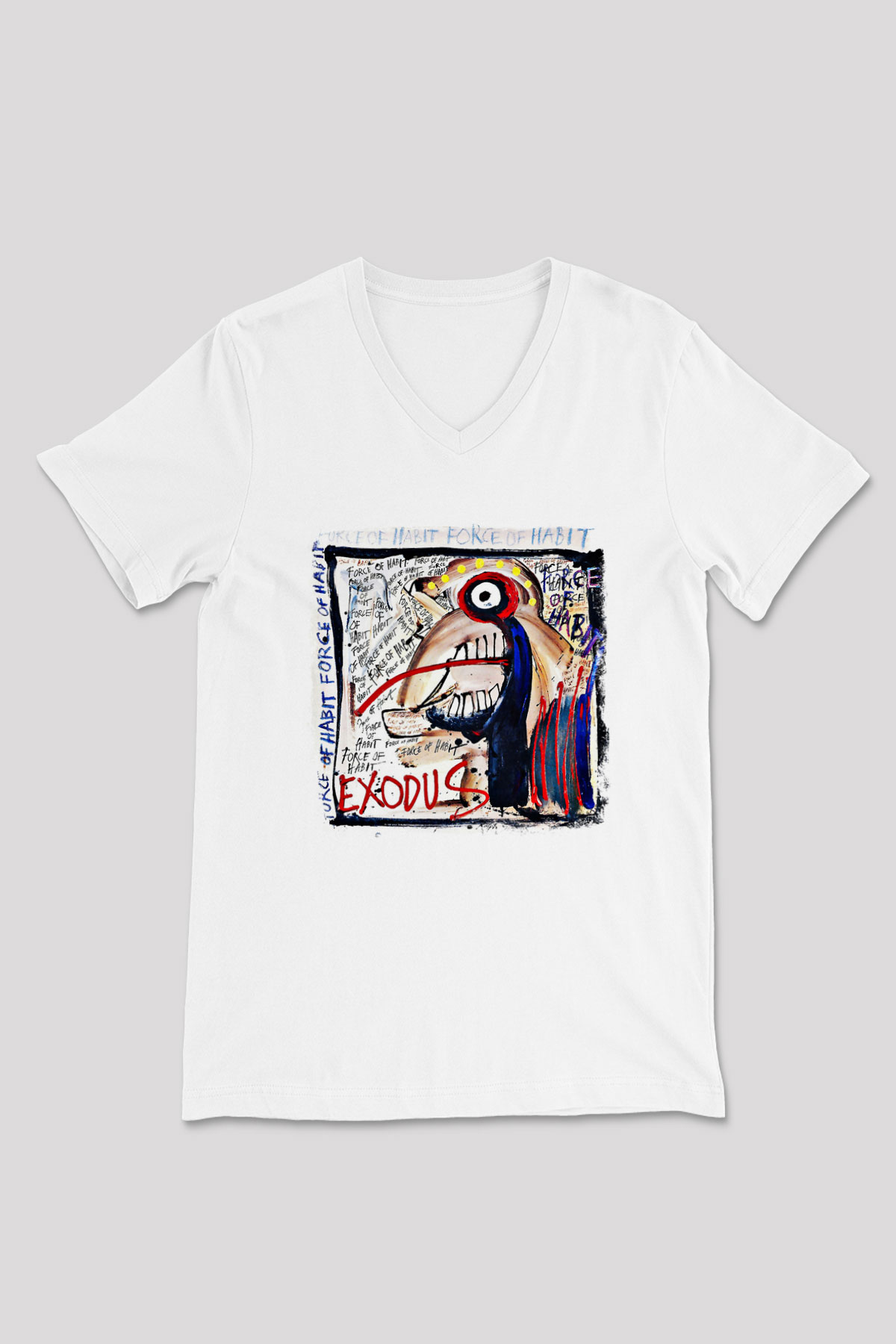 Exodus Baskılı Unisex Beyaz V Yaka Tişört