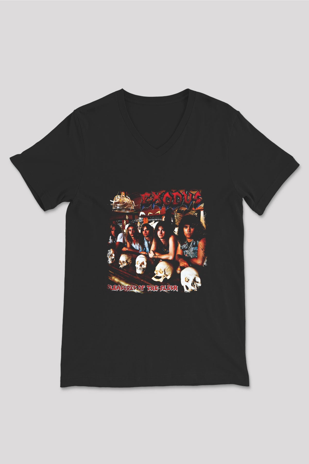 Exodus Baskılı Unisex Siyah V Yaka Tişört