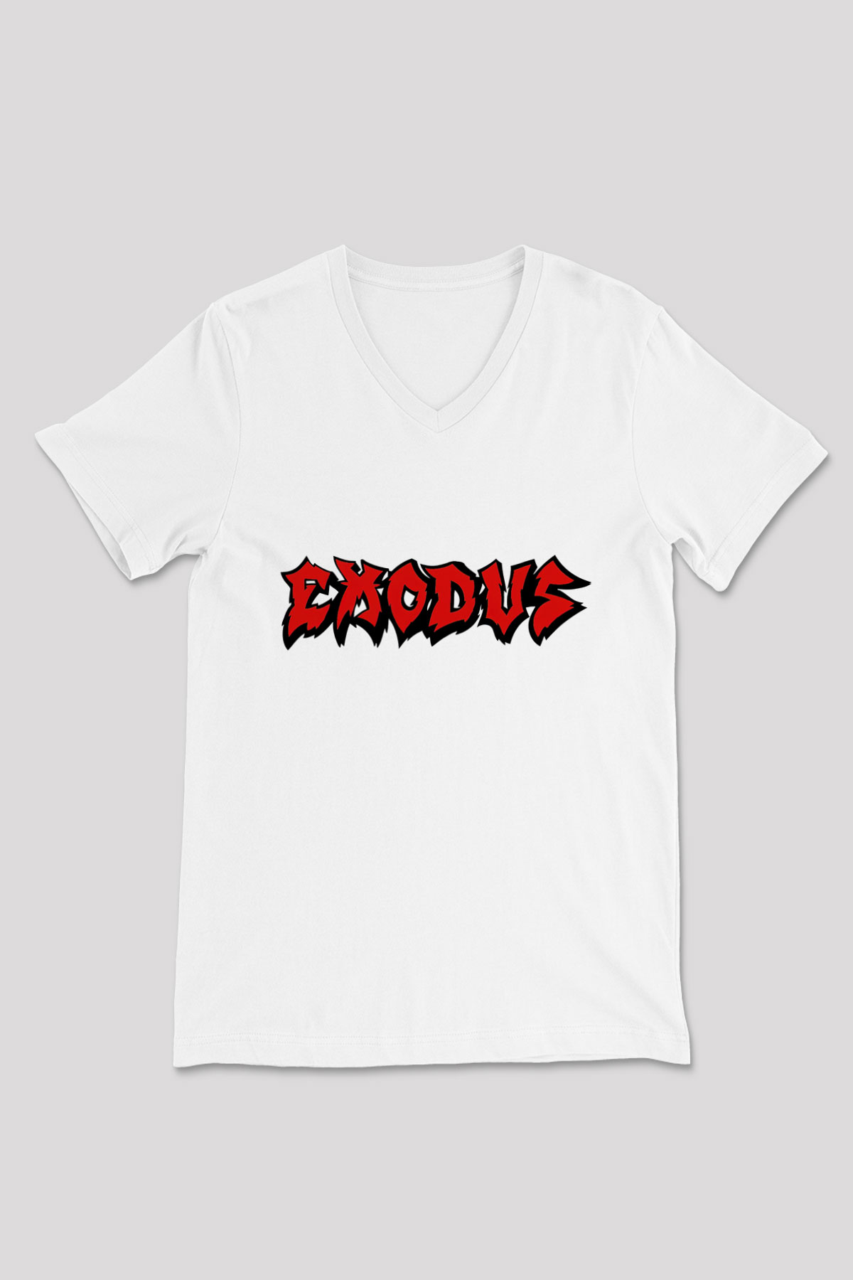 Exodus Beyaz Unisex V Yaka Tişört T-Shirt