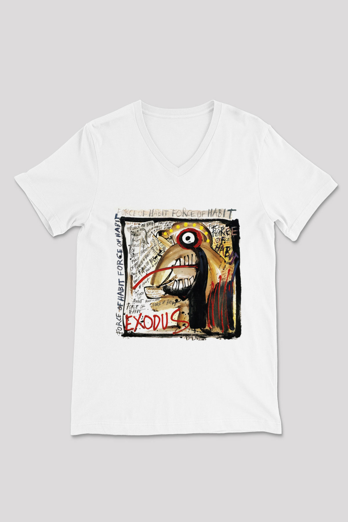 Exodus Beyaz Unisex V Yaka Tişört T-Shirt