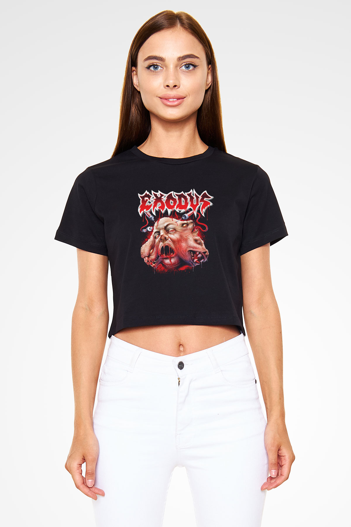Exodus Siyah Crop Top Tişört