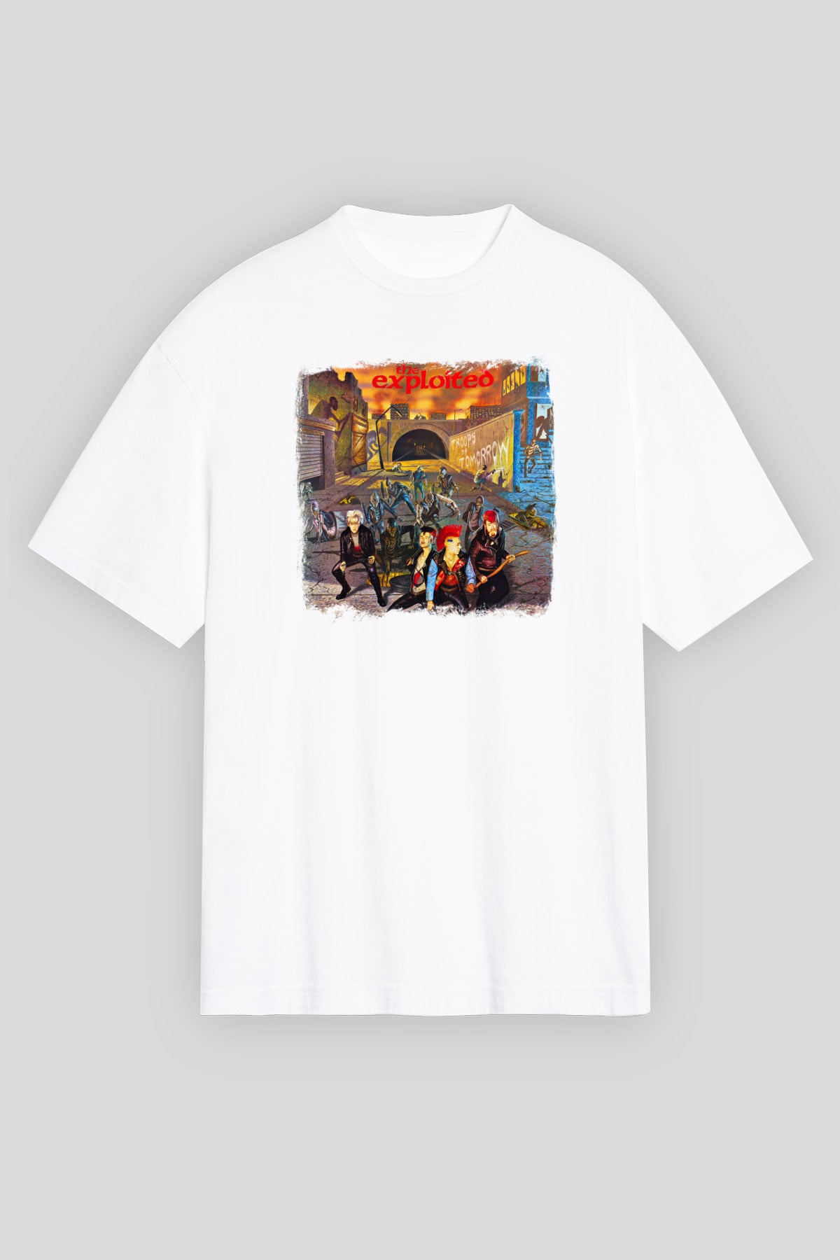 Exploited Baskılı Unisex Beyaz Oversize Tişört